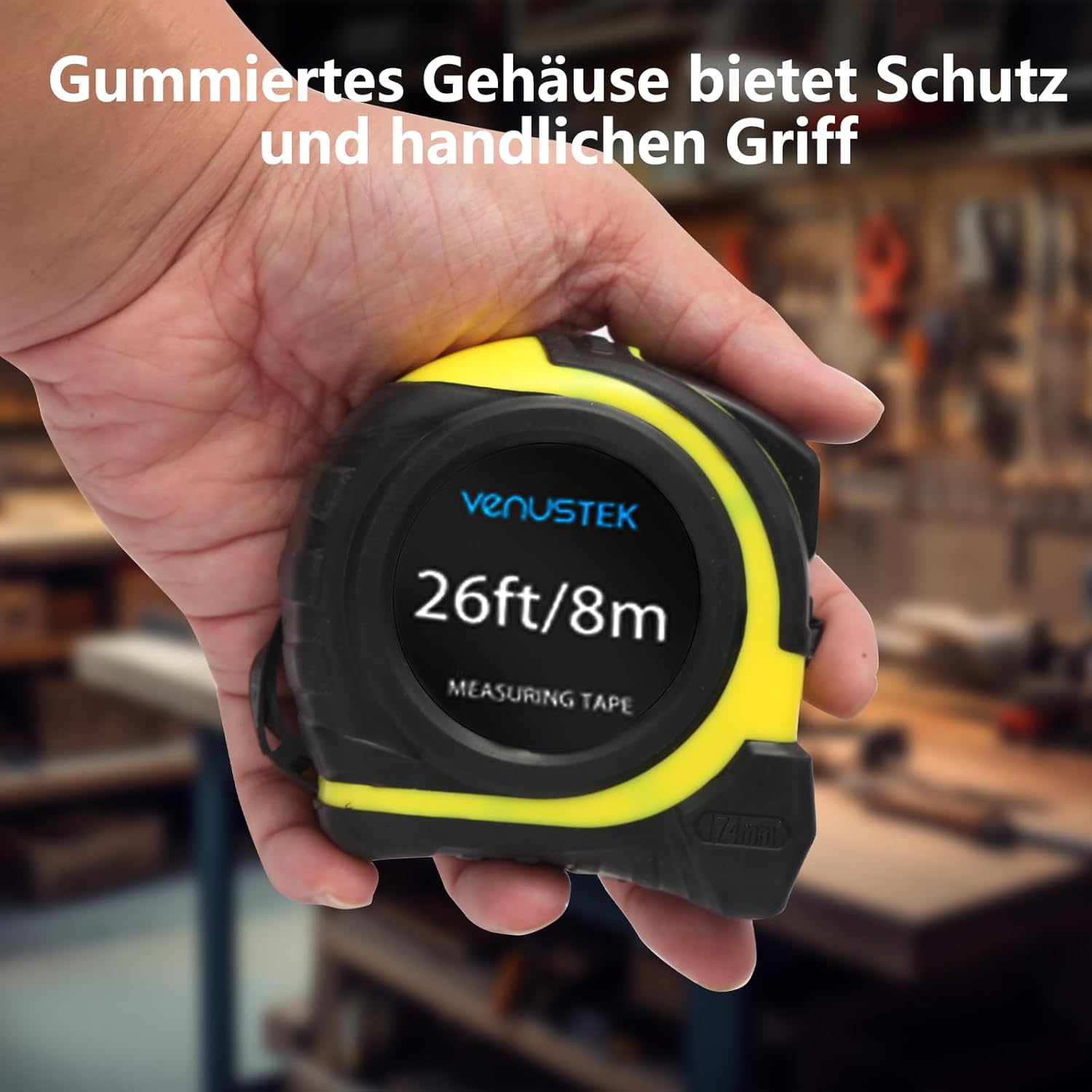 Thumbnail 4 de VENUSTEK Maßband 8 m – Profi Bandmaß mit Gürtelclip, Feststeller & doppelter Skala (mm/Zoll)