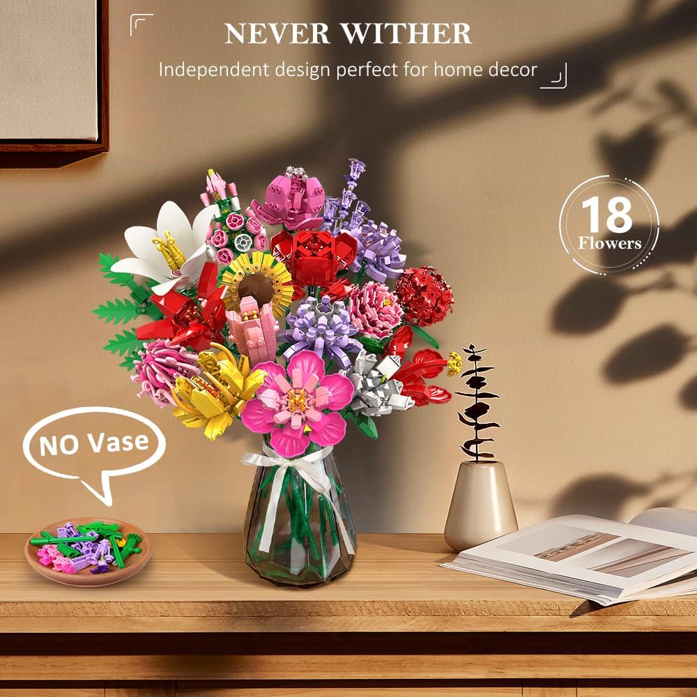 Thumbnail 2 de HOGOKIDS Flower Bouquet Set for Adults (Valentine) – 1461pcs botanical DIY artificial flowers with 18 sticks