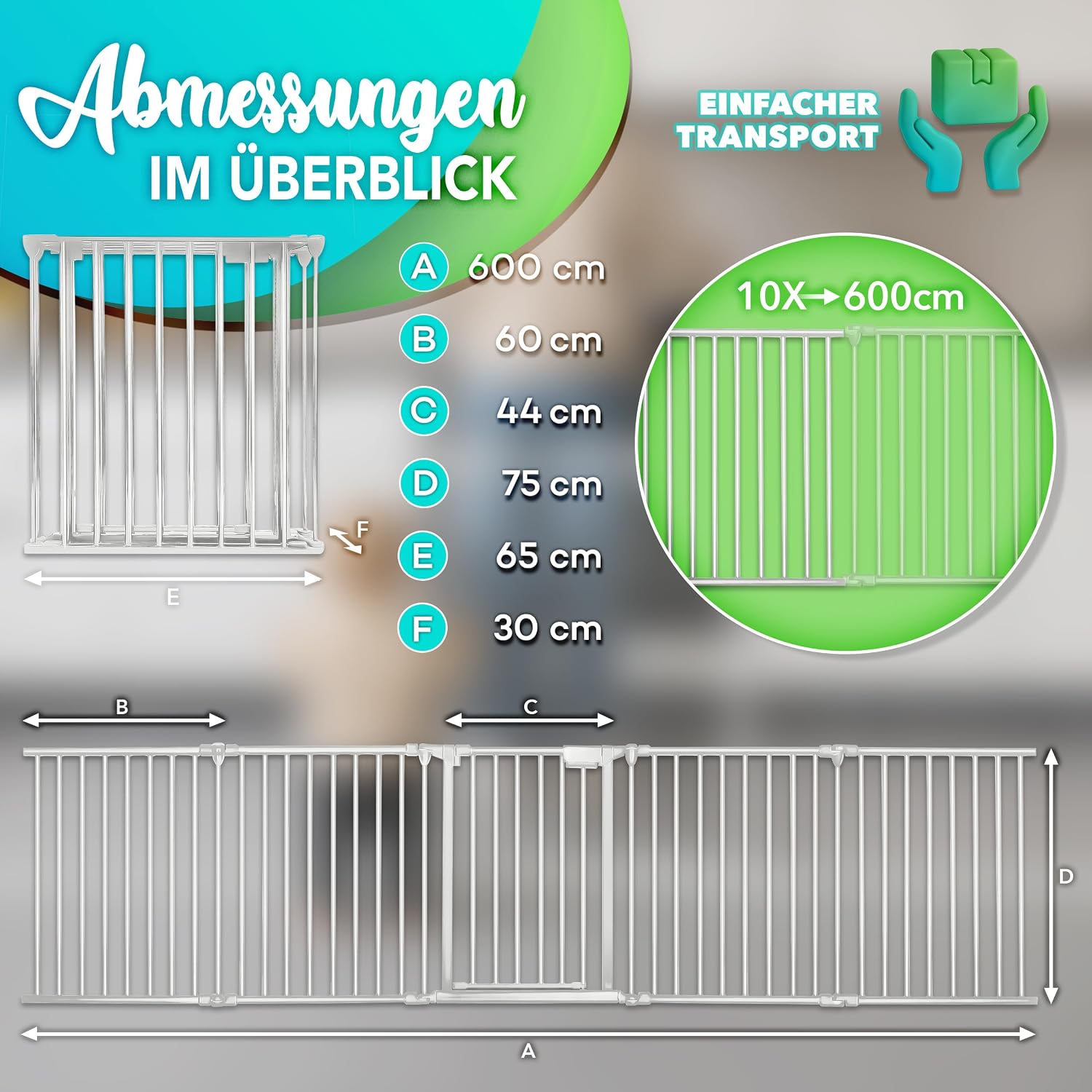 Detalle 2 de KIDUKU® Kaminschutzgitter mit Tür aus Metall – faltbares Absperrgitter 600 cm inkl. 10 Elementen (Grau)