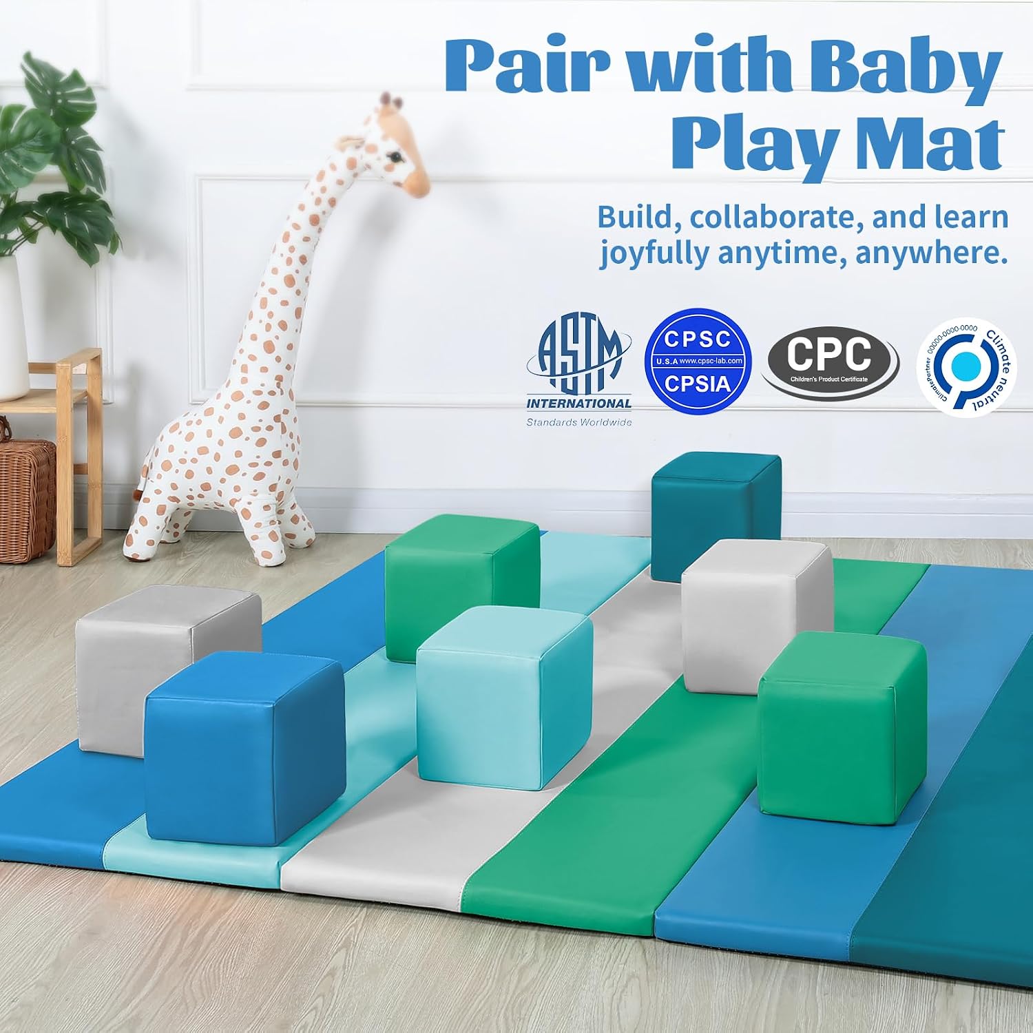 Thumbnail 6 de TODIBY Foam Building Blocks for Toddlers: 12-Piece Wipeable Leather Stacking Cubes