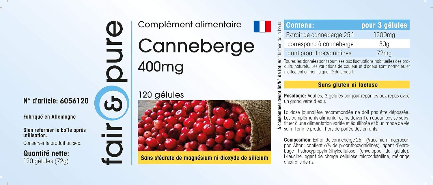 Detalle 2 de Fair & Pure Cranberry Extrakt 1200 mg pro Tagesdosis — 120 Kapseln, vegan, hergestellt in Deutschland