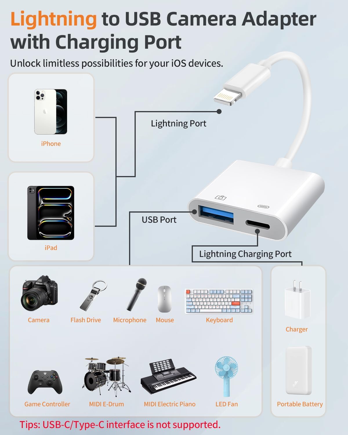 Detalle 2 de Lightning to USB Camera Adapter with Charging Port