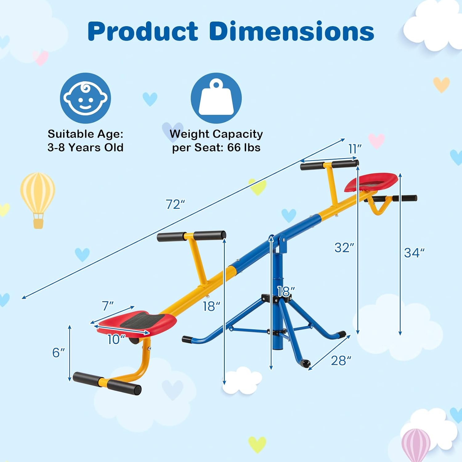 Detalle de Costzon Teeter Totter Seesaw for Kids: 360° Rotation Outdoor Playground Seesaw