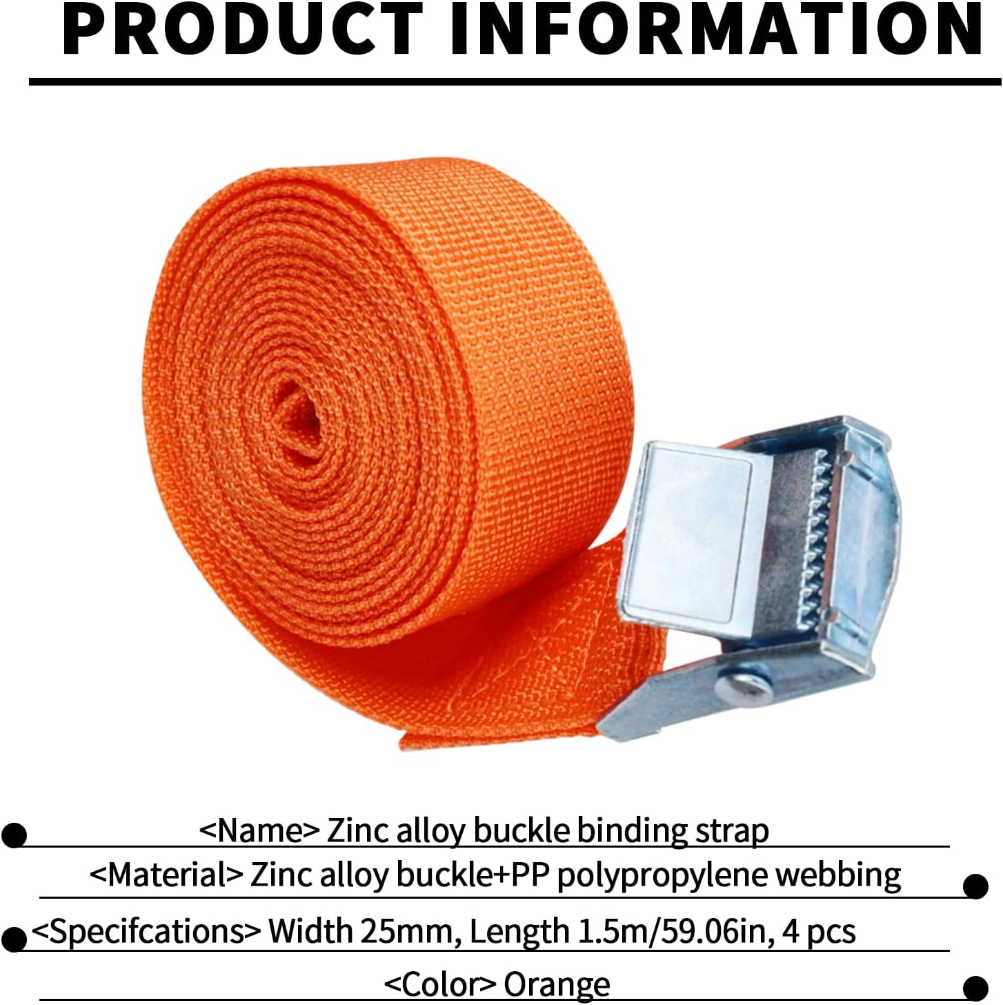 Detalle 2 de Bailinks 4 Pack Ratchet Tie Down Straps 1.5m x 25mm – Heavy Duty, Orange