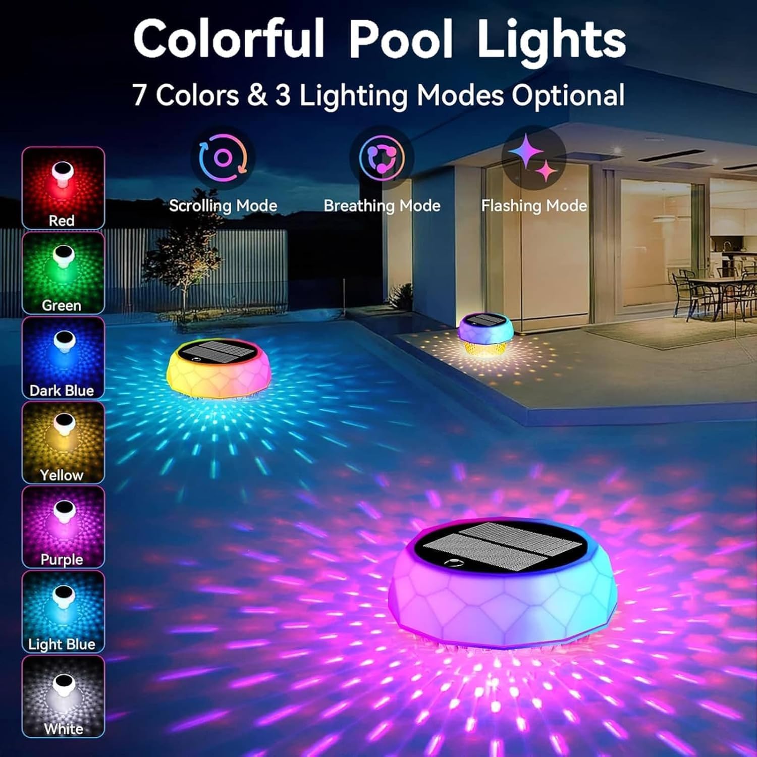 Thumbnail 2 de Joycome Poolbeleuchtung Solar – Unterwasser-Lampen mit Fernbedienung, 7 Farben, IP68, dimmbar