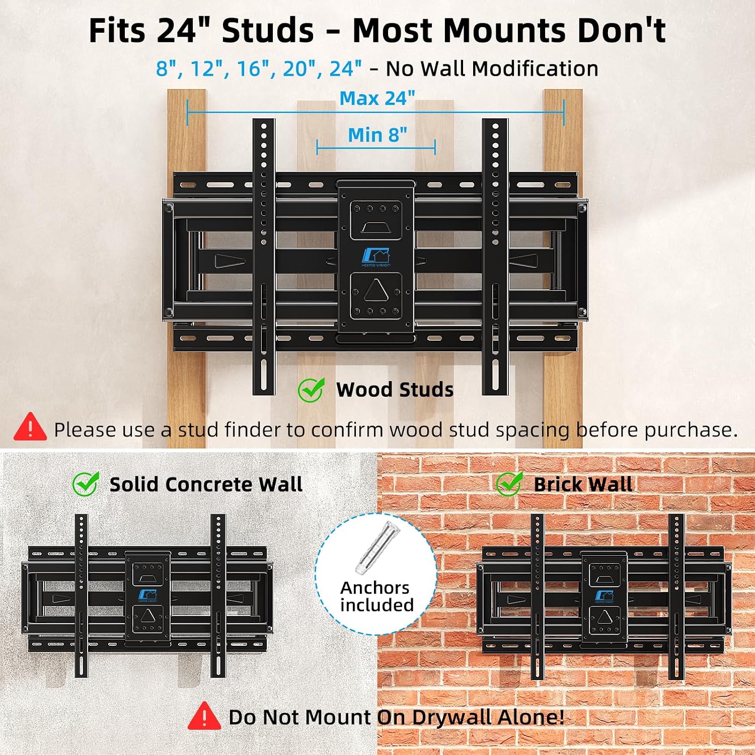 Thumbnail 2 de HOME VISION Heavy-Duty Full-Motion TV Wall Mount for 40–90" TVs (Up to 200 lbs)