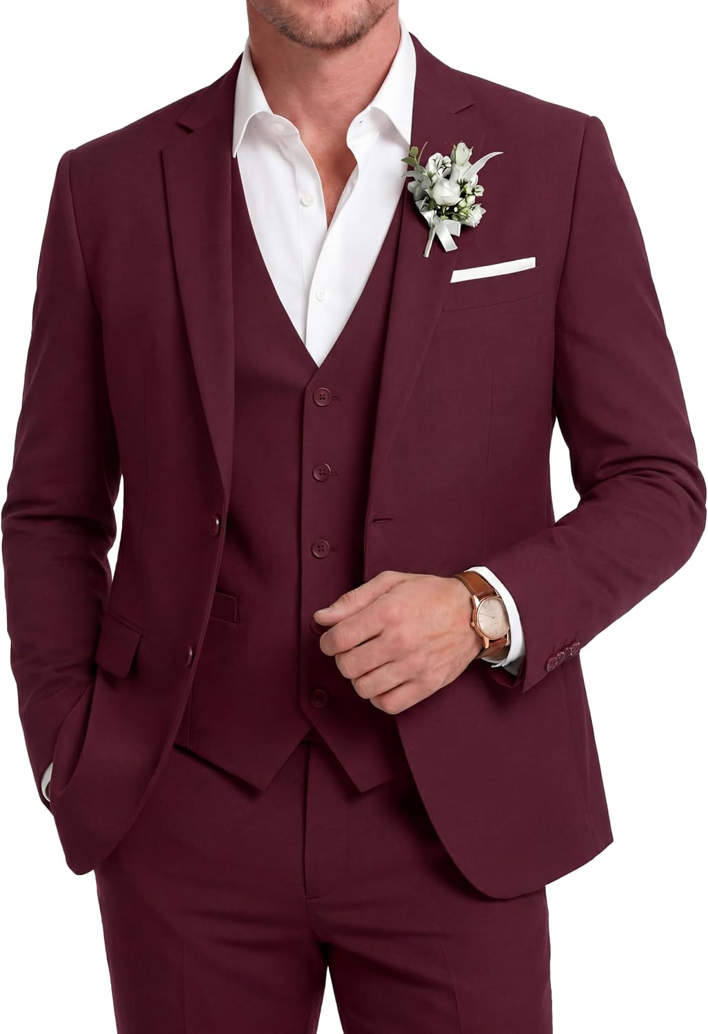 Detalle de COOFANDY Men's 3-Piece Cotton-Linen Suit with Blazer, Vest and Pants