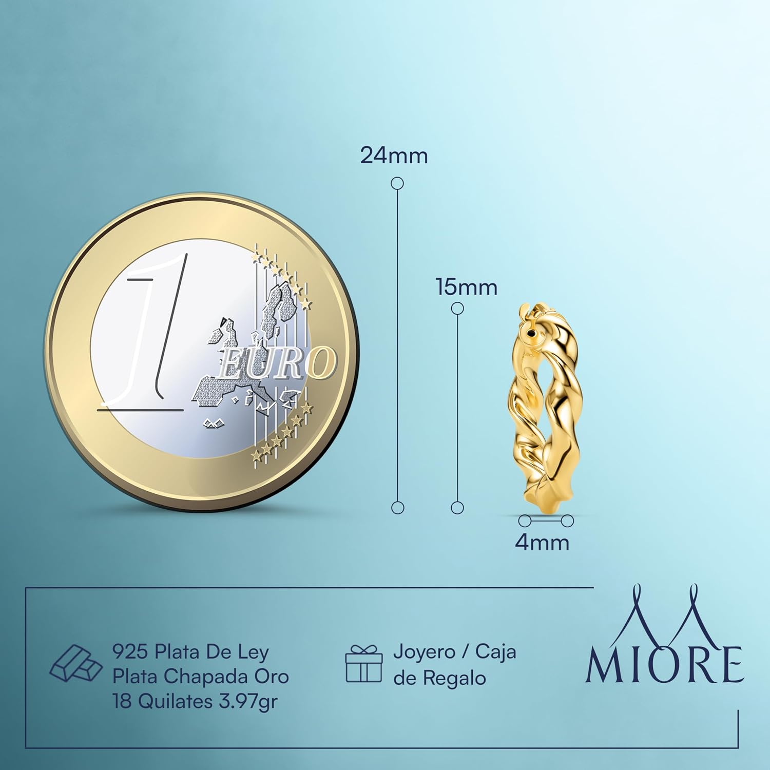 Detalle de Miore Pendientes aro 15 mm de plata bañados en oro