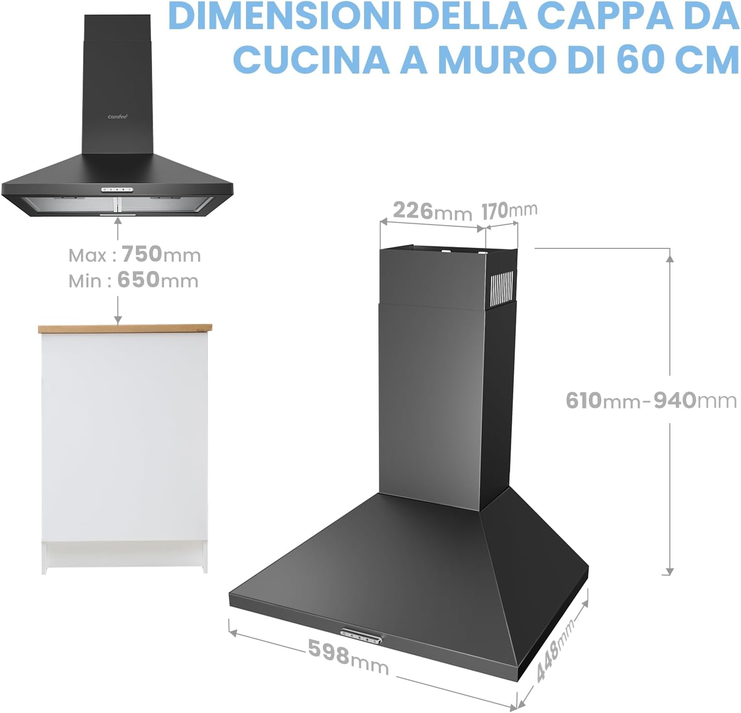 Thumbnail 6 de Comfee' PYRA17B-60 campana extractora negra de 60 cm con LED y 400 m³/h