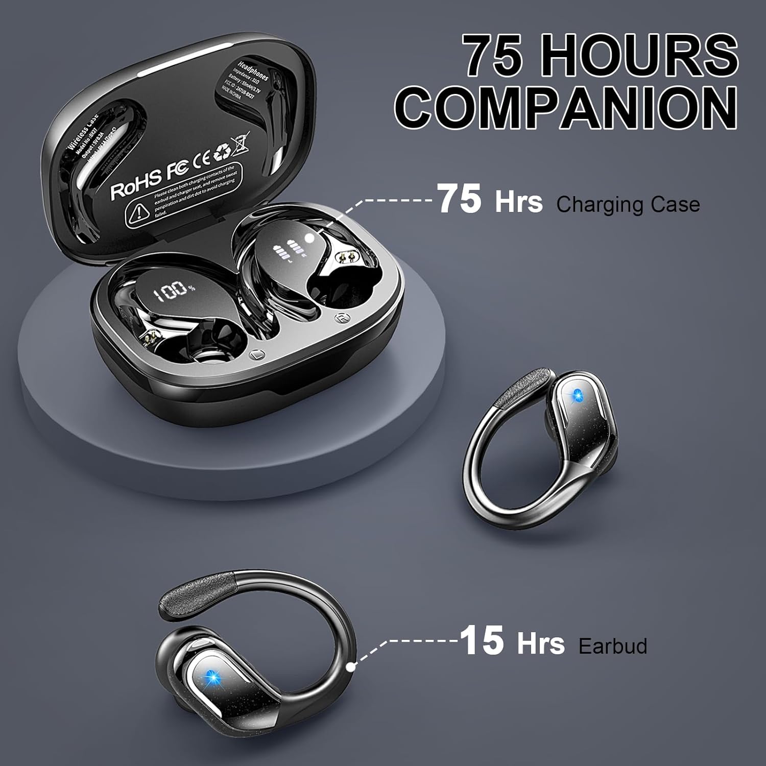 Thumbnail 2 de Wireless Earbuds Sports with App Custom EQ, Bluetooth 5.4, 75Hrs Playtime (IP7) and Earhooks