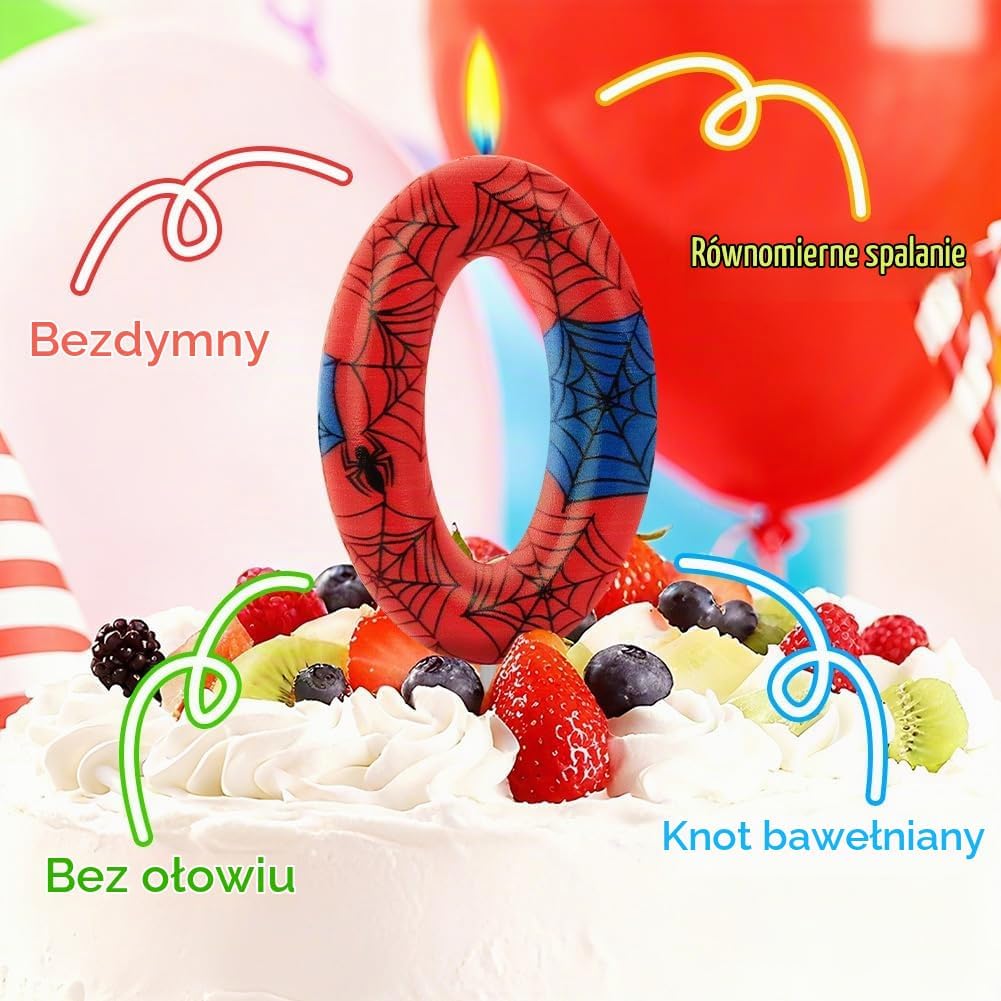 Detalle 1 de Alaoo świeczka urodzinowa z cyfrą 0, motywem pająka i ozdobami pajęczynowymi