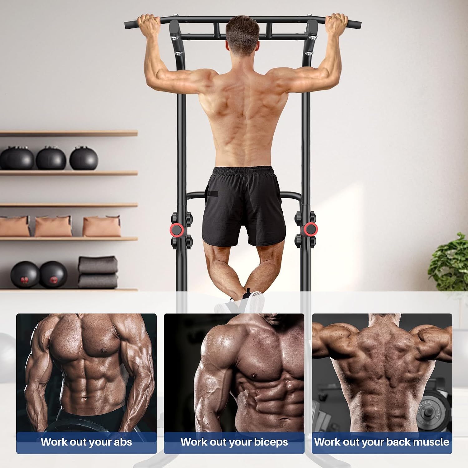 Thumbnail 6 de BangTong&Li Power Tower Pull-Up Bar and Dip Station, Adjustable Black Steel