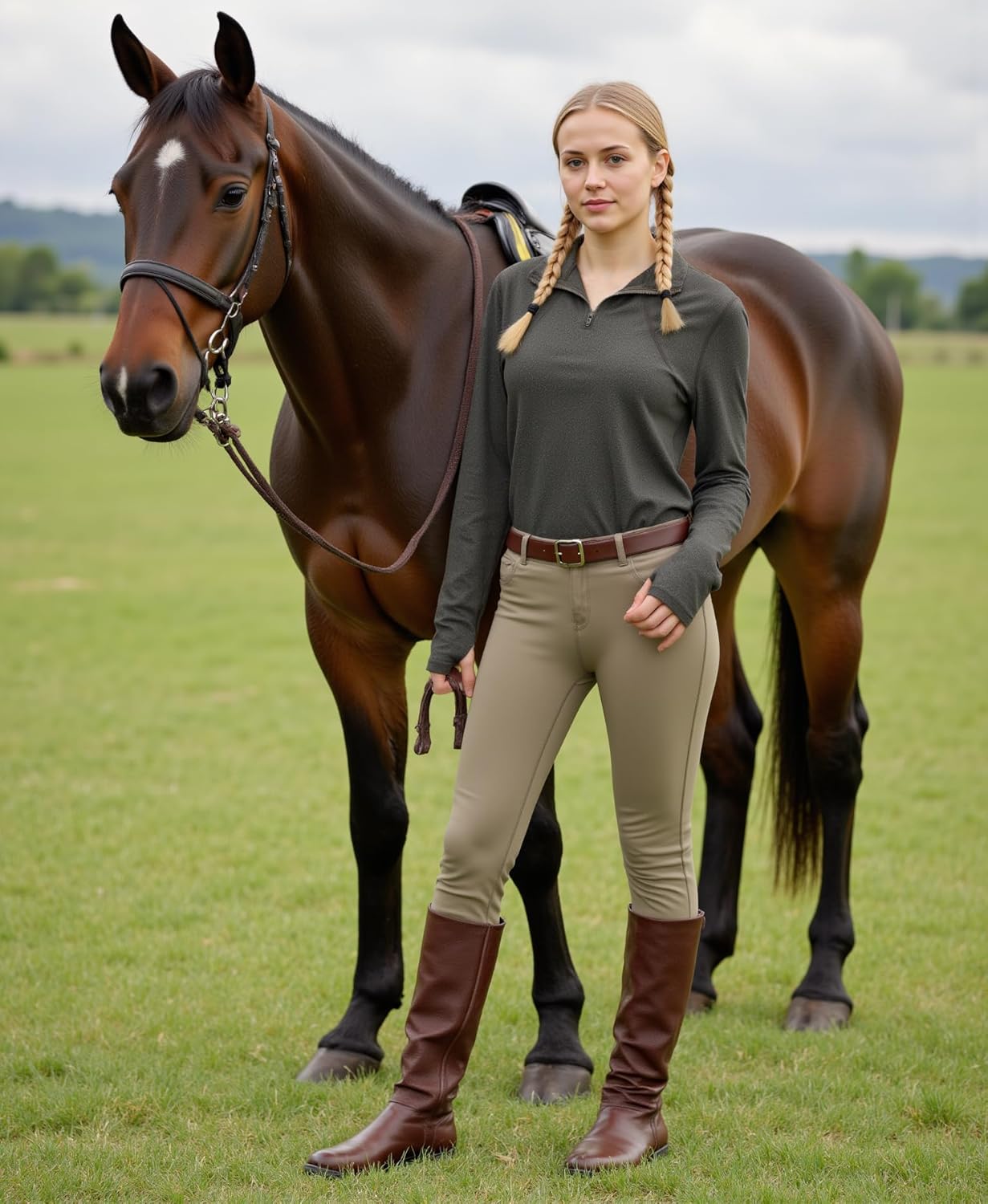 Thumbnail 4 de Crewhpo Tee Shirt Sport Femme Manche Longue avec Trous pour les Pouces – Tissu respirant et zip 1/4