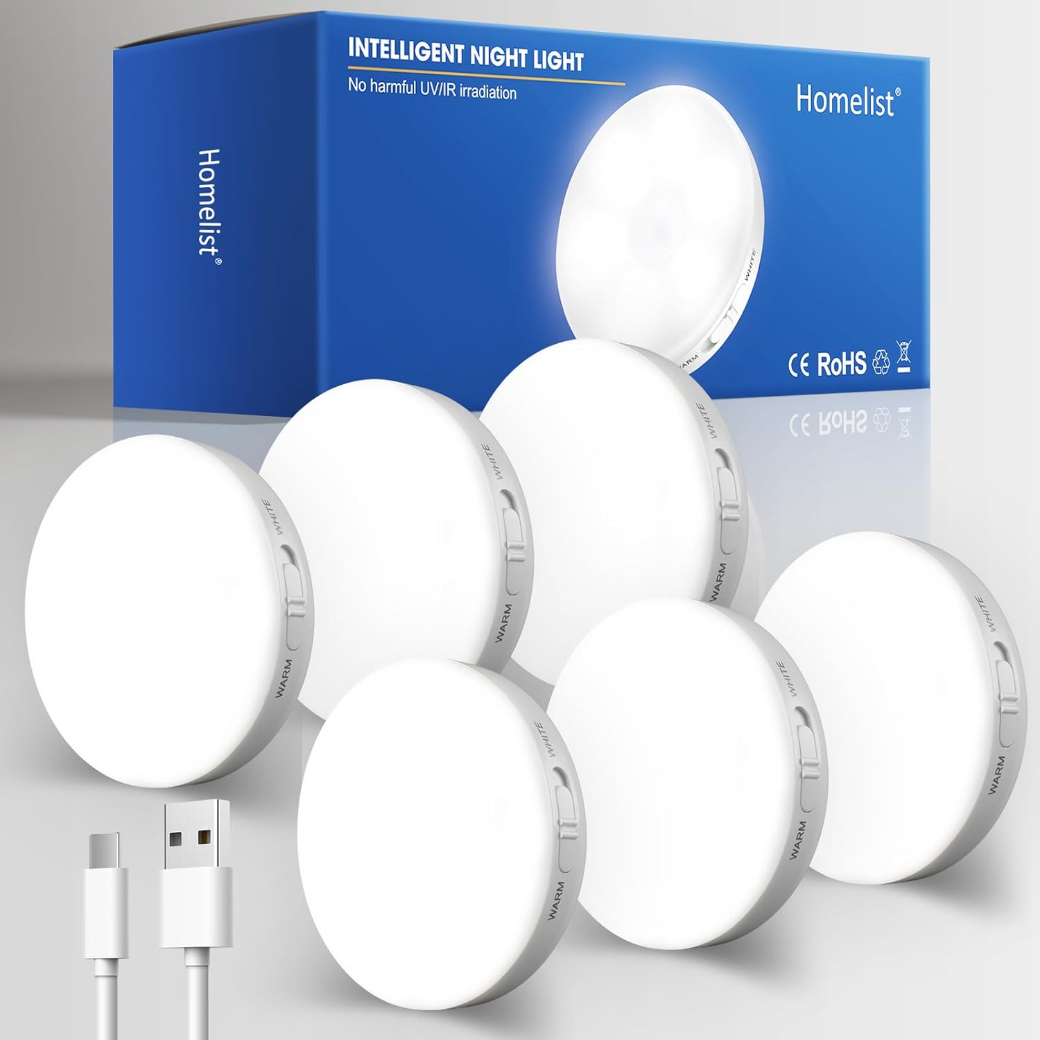 Detalle de Homelist Motion Sensor Lights 6-pack LED puck lights