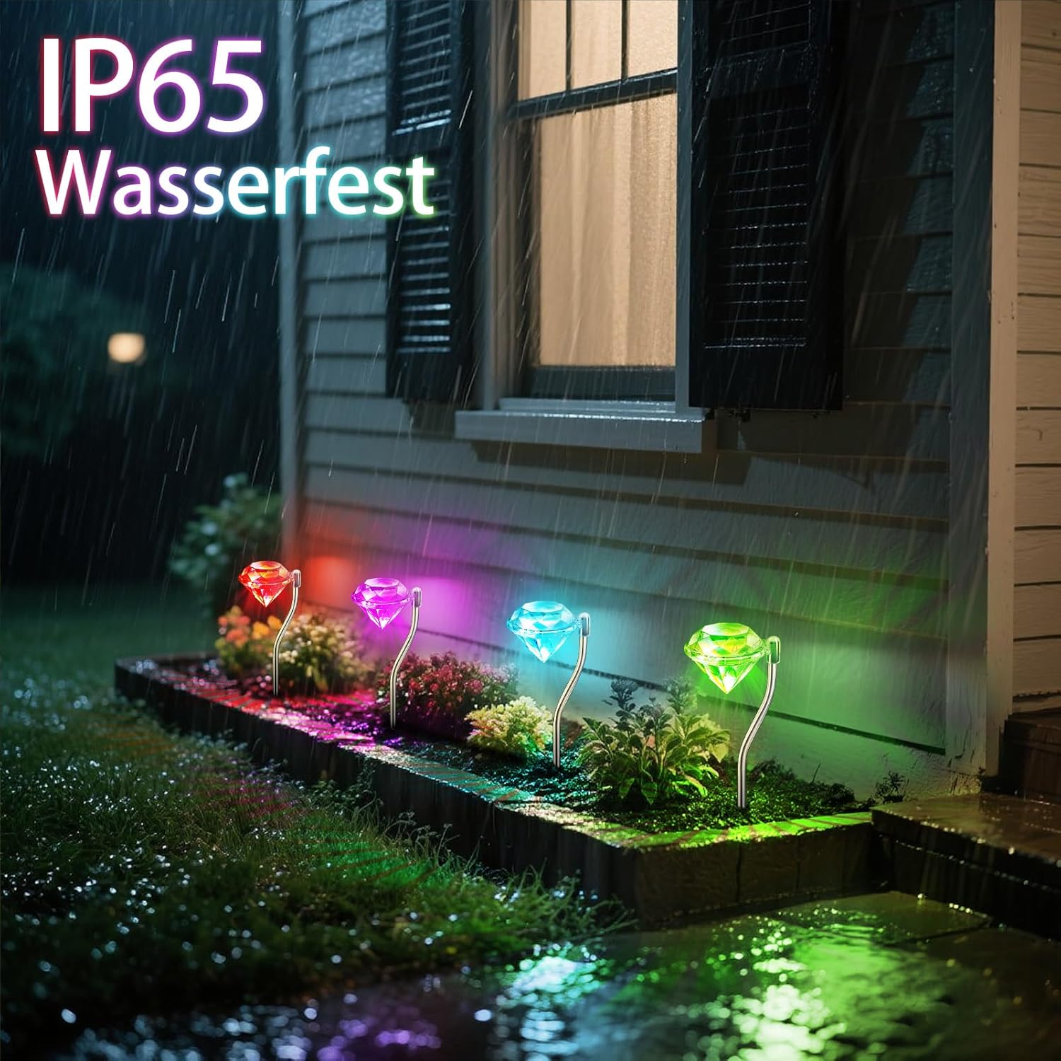 Thumbnail 2 de Anordsem solar diamond garden lights (colour changing RGB), waterproof outdoor stake lights