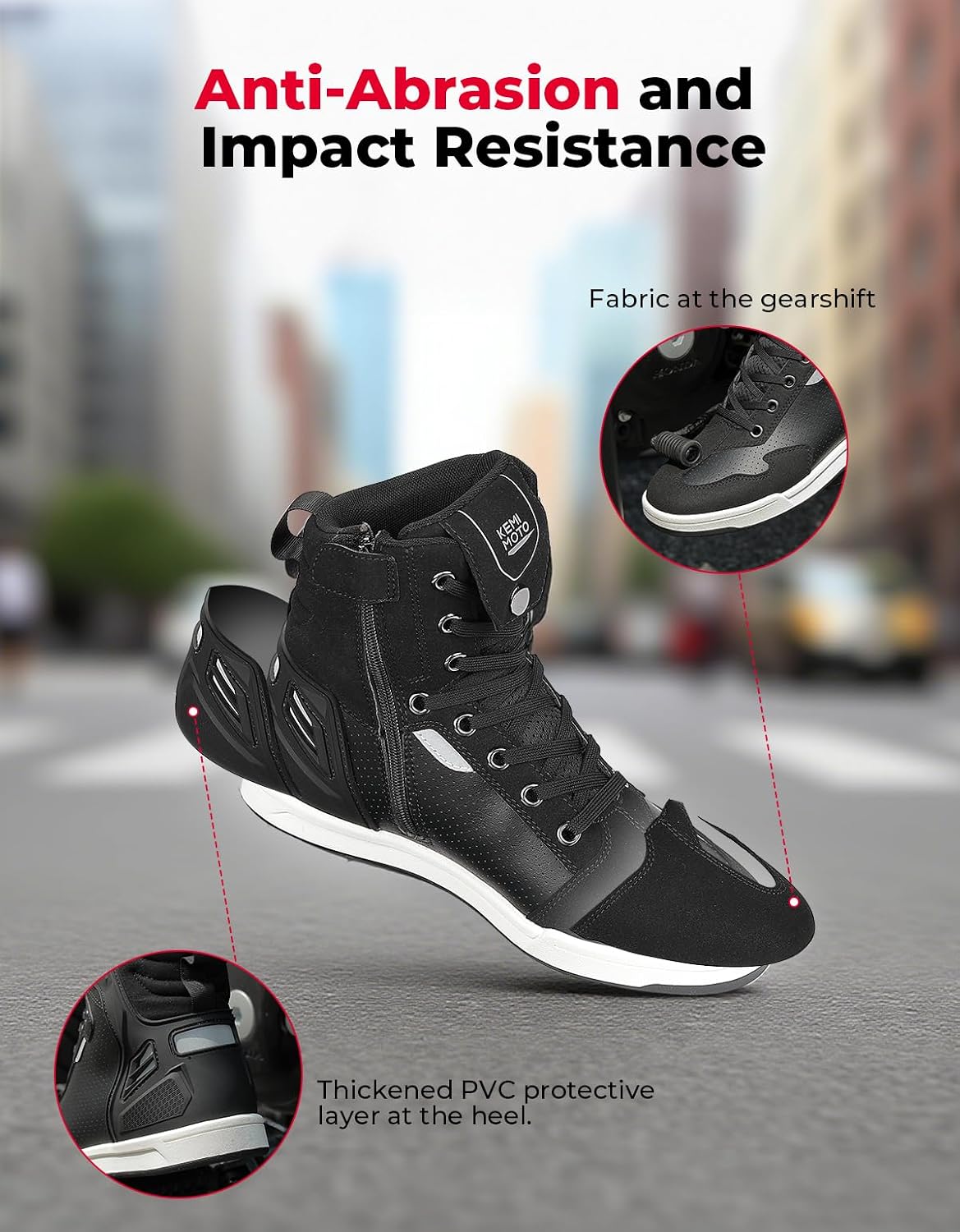 Thumbnail 2 de KEMIMOTO Herren Motorradschuhe – Causal High-Top Sneaker mit verstärkten Schaltpads, Schwarz