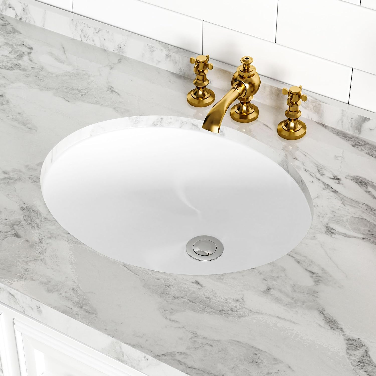 Detalle 2 de SmartSylva SS02-T143-WH Oval Undermount Ceramic Bathroom Sink, White