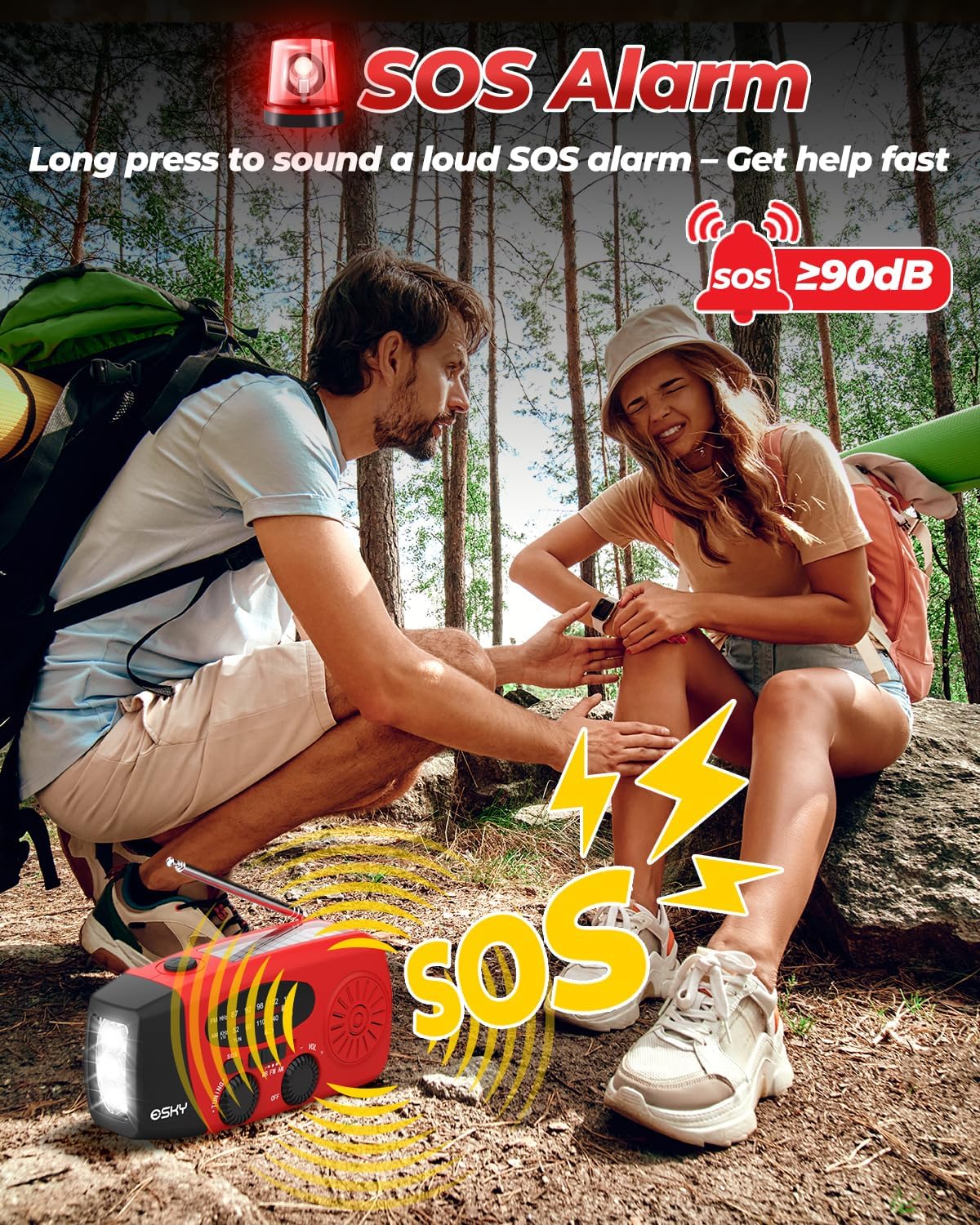 Detalle 2 de Esky Wind Up Radio: Survival Hand Crank Solar AM/FM Weather Radio with 2000mAh USB Power Bank