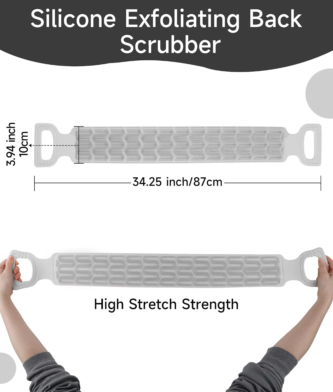 Detalle de Mabnuby Silicone Back Scrubber with Handles, Grey, 87 cm