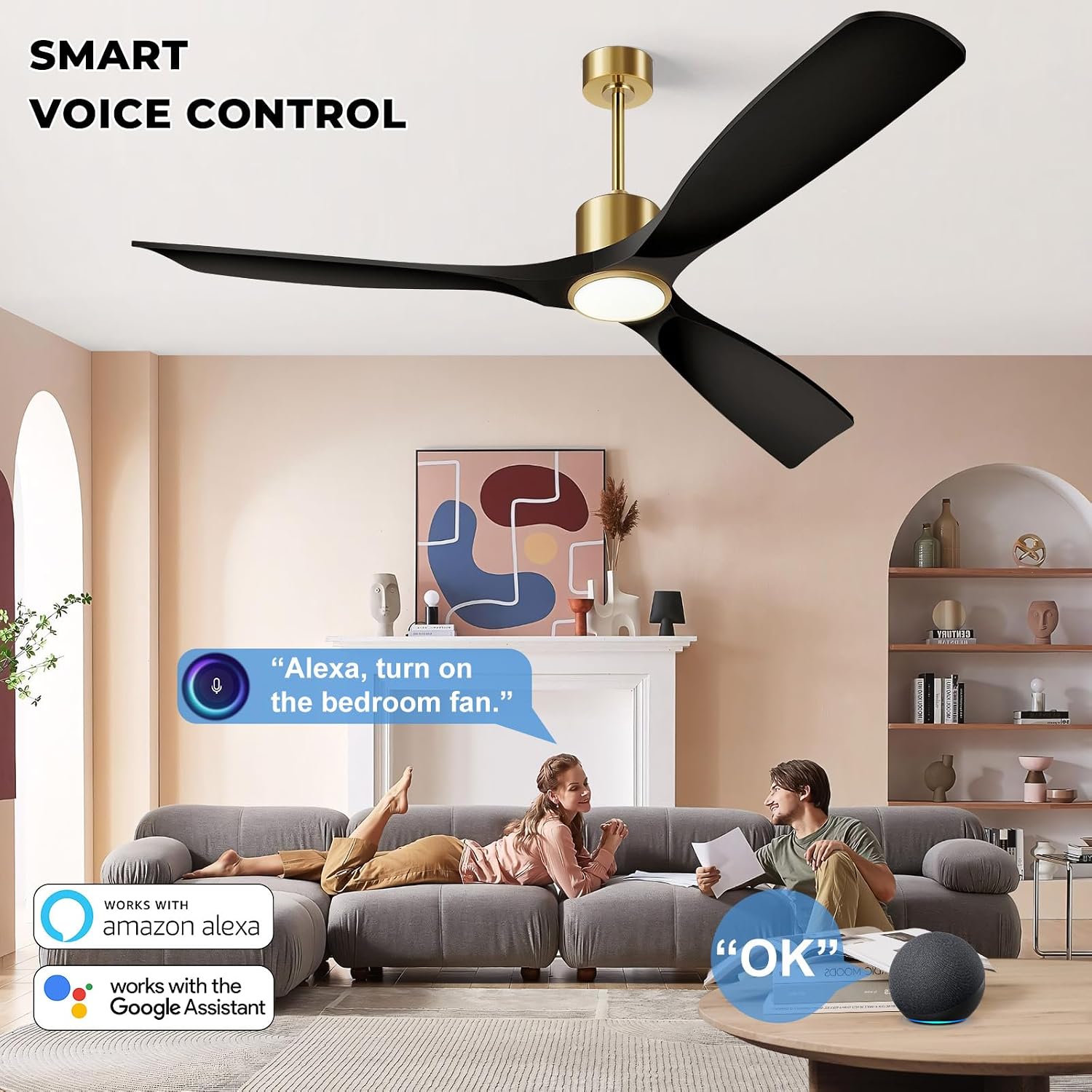 Detalle 2 de BOOSANT 102L-52 52-Inch Ceiling Fan with Dimmable LED Light and Remote