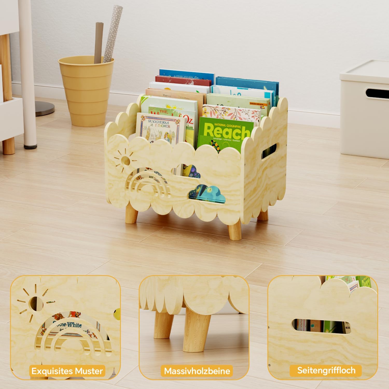 Detalle de DUHARS Kinder Bücherregal Holz – Montessori Möbel für Leseecke, Aufbewahrung & Spielzeug