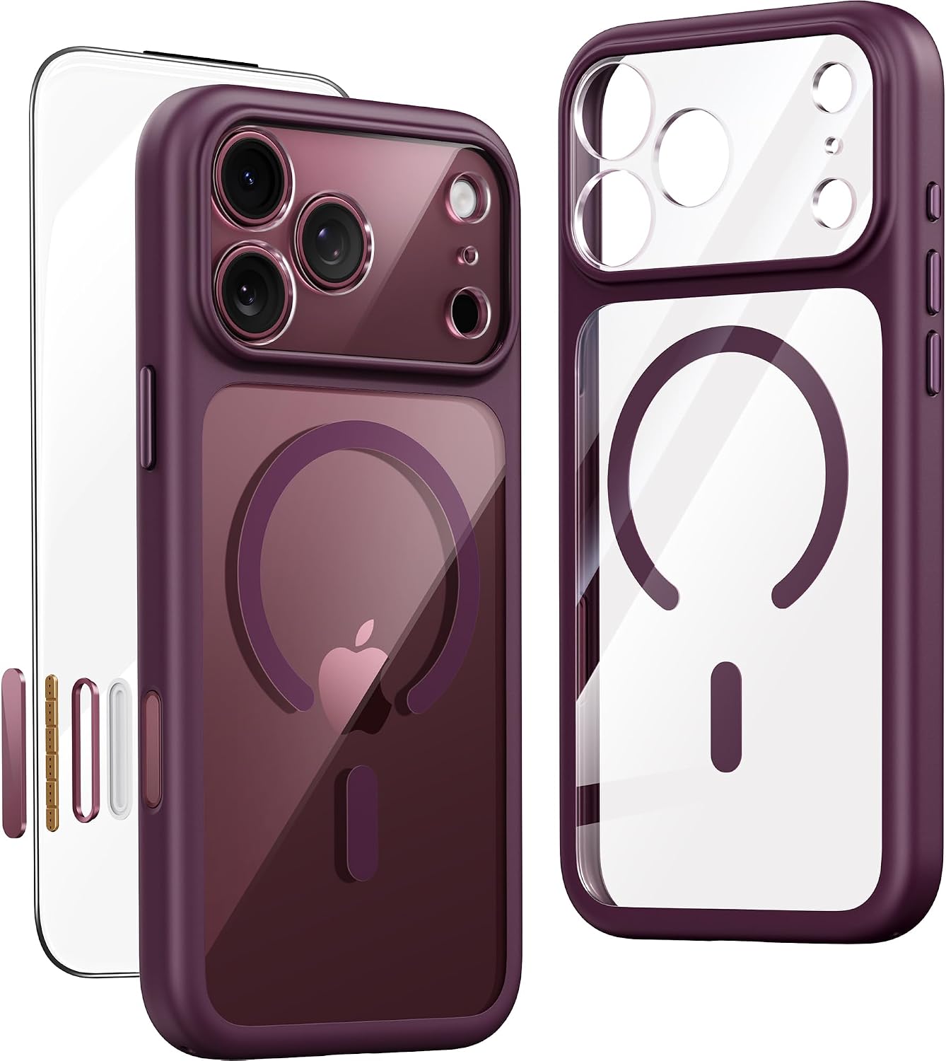 Detalle de JUESHITUO Clear Burgundy iPhone 18 Pro Case with MagSafe Compatibility
