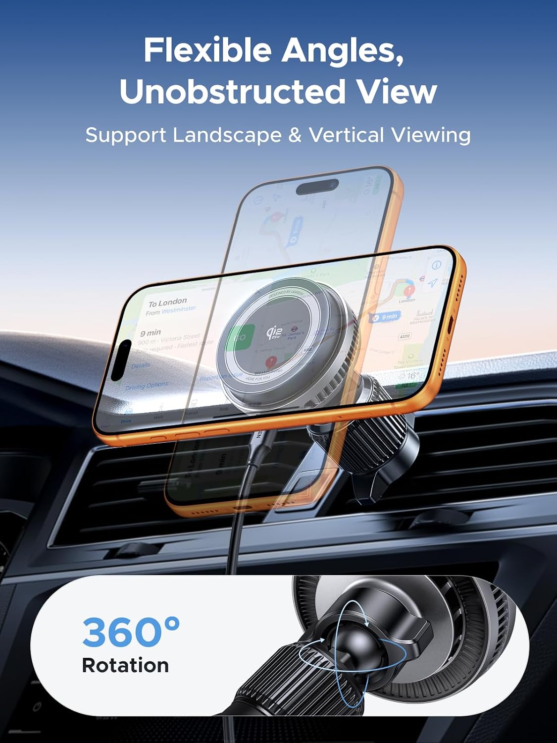 Thumbnail 5 de UGREEN MagFlow Pro 25W Wireless Car Mount Charger with Silent Cooling — Qi2.2 MagSafe Compatible (TEC) for iPhone