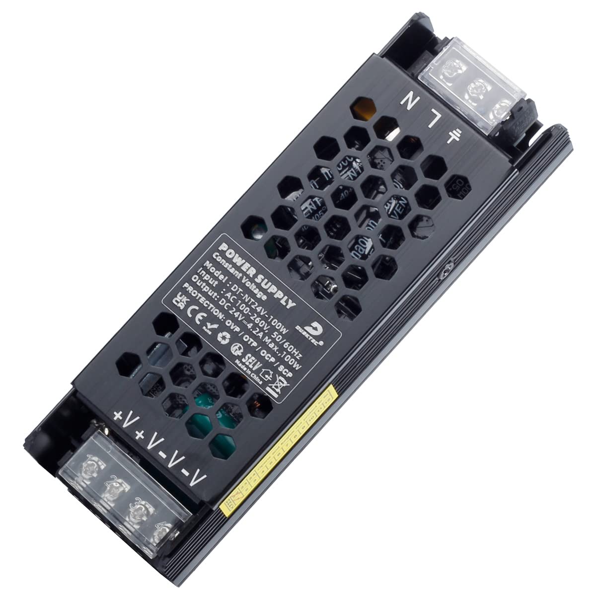 Detalle de DUSKTEC 24V 100W LED Driver Transformer — Slim, Non-Dimmable Constant Voltage Power Supply