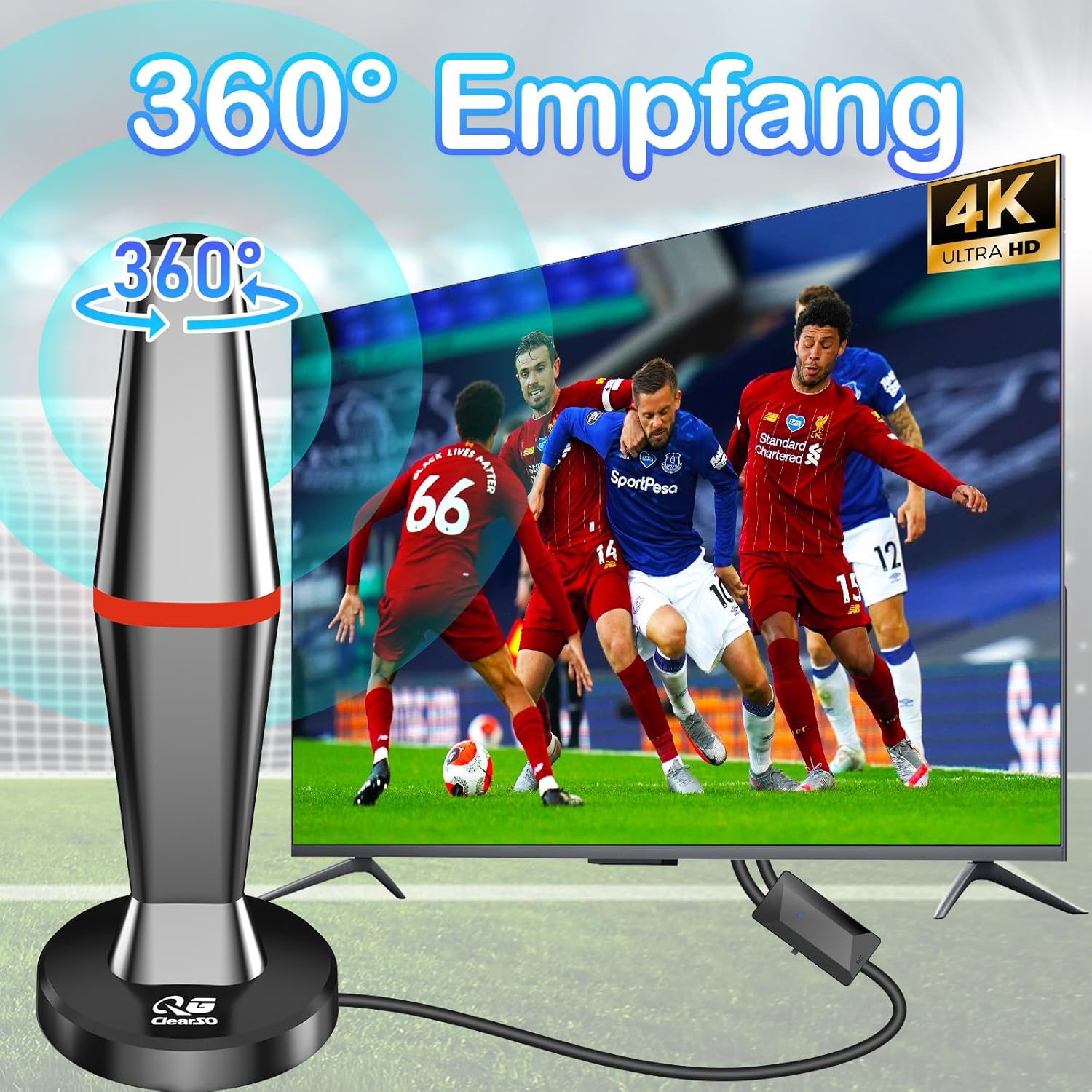 Detalle de QGClearSO DVB-T/DVB-T2 Antenne 360° mit Verstärker und magnetischem Standfuß