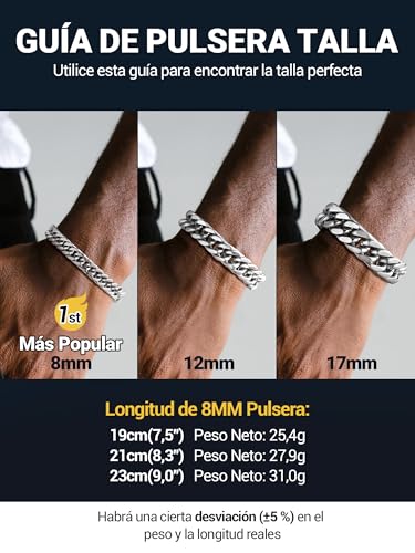 Detalle de PROSTEEL Pulsera Cadenas Cubanas 8 mm 19 cm — Acero inoxidable, diseño seguro y versátil