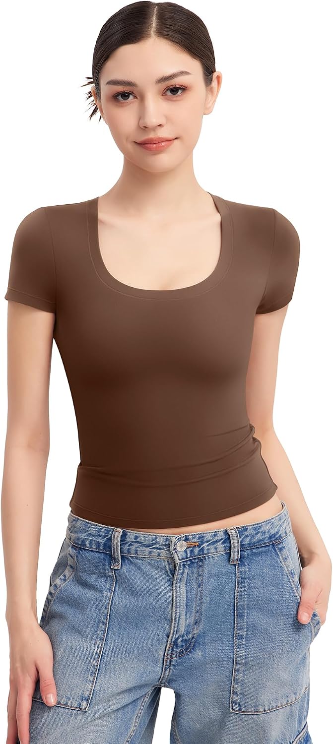 Detalle de PUMIEY Women's Scoop-Neck T-Shirt, Smoke Cloud Pro