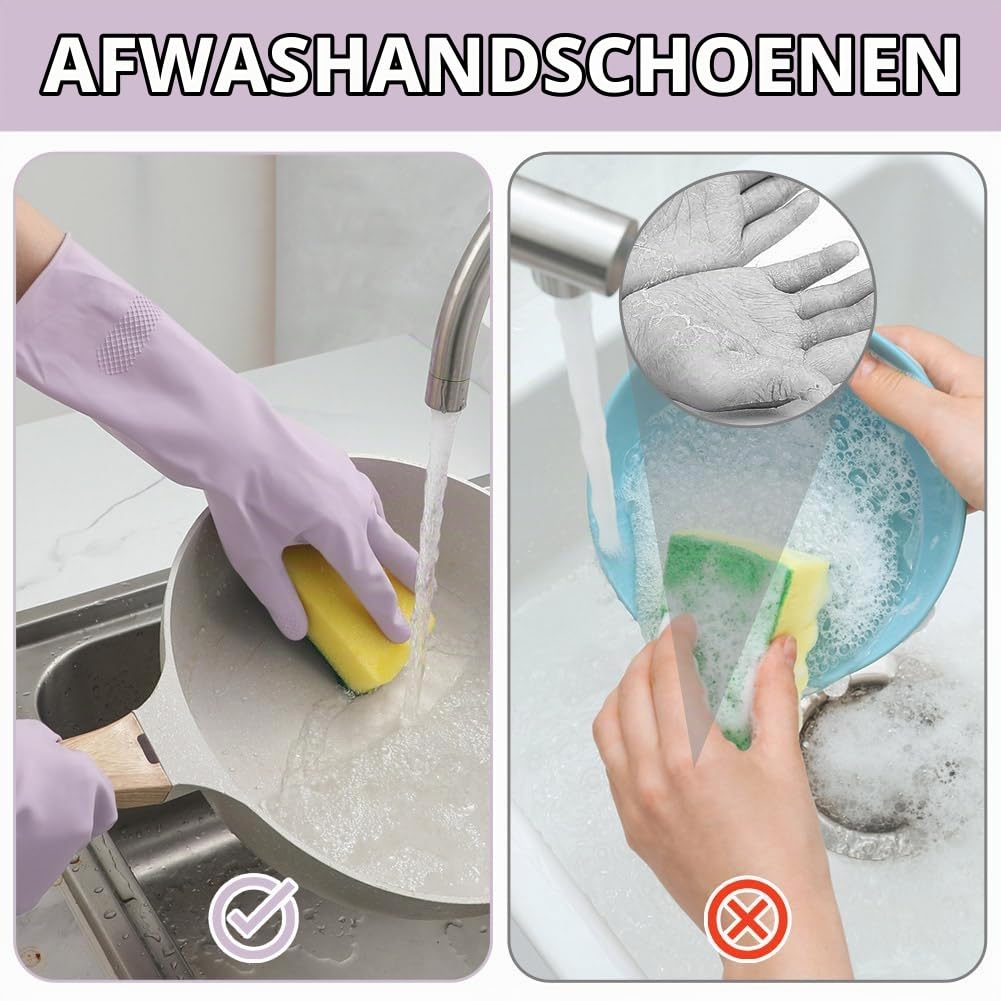 Detalle de AUAUY herbruikbare huishoudhandschoenen, 3 paar latex, antislip, maat L