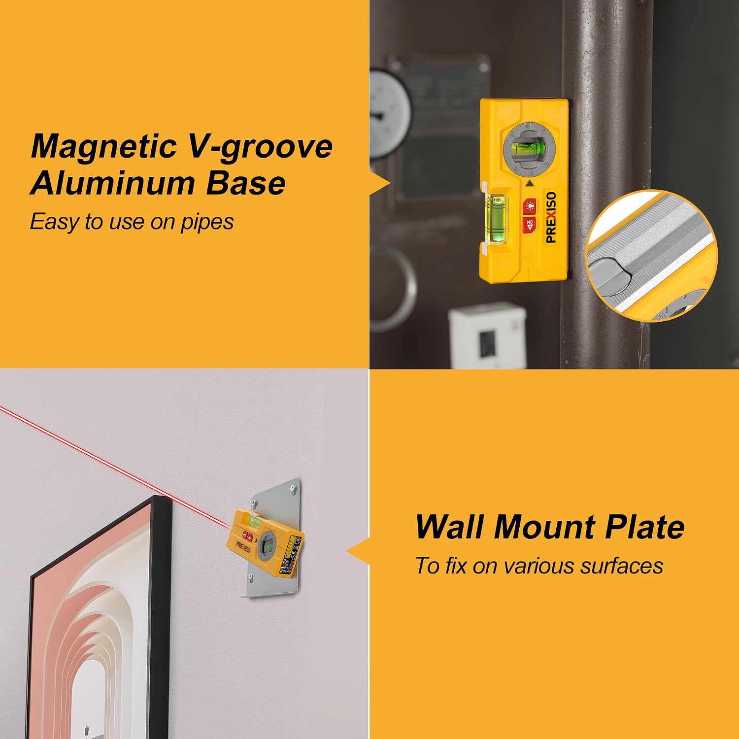 Thumbnail 5 de PREXISO 2-in-1 Laser Spirit Level: Mini Torpedo Level with LED Light, Magnetic Pocket Leveler and 10 m Laser for Precise Hanging