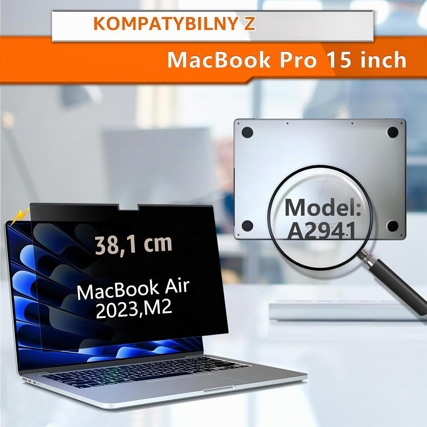 Detalle 2 de ZOEGAA osłona prywatności do MacBooka Air 15″, magnetyczna, matowa