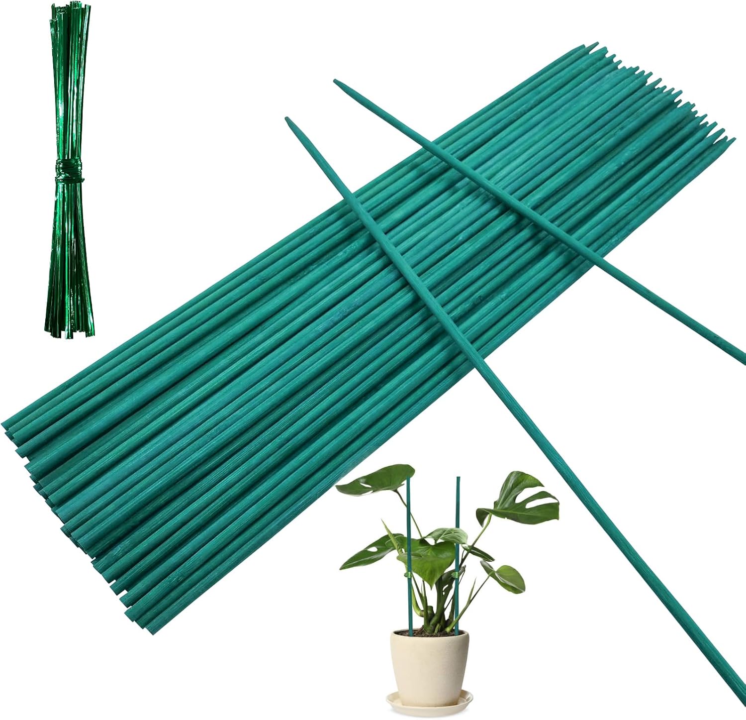 Detalle de 50PCS Plant Support Sticks with 50PCS Twist Ties, 44cm Bamboo Stakes for Flowers and Veg – Practical Garden Helper