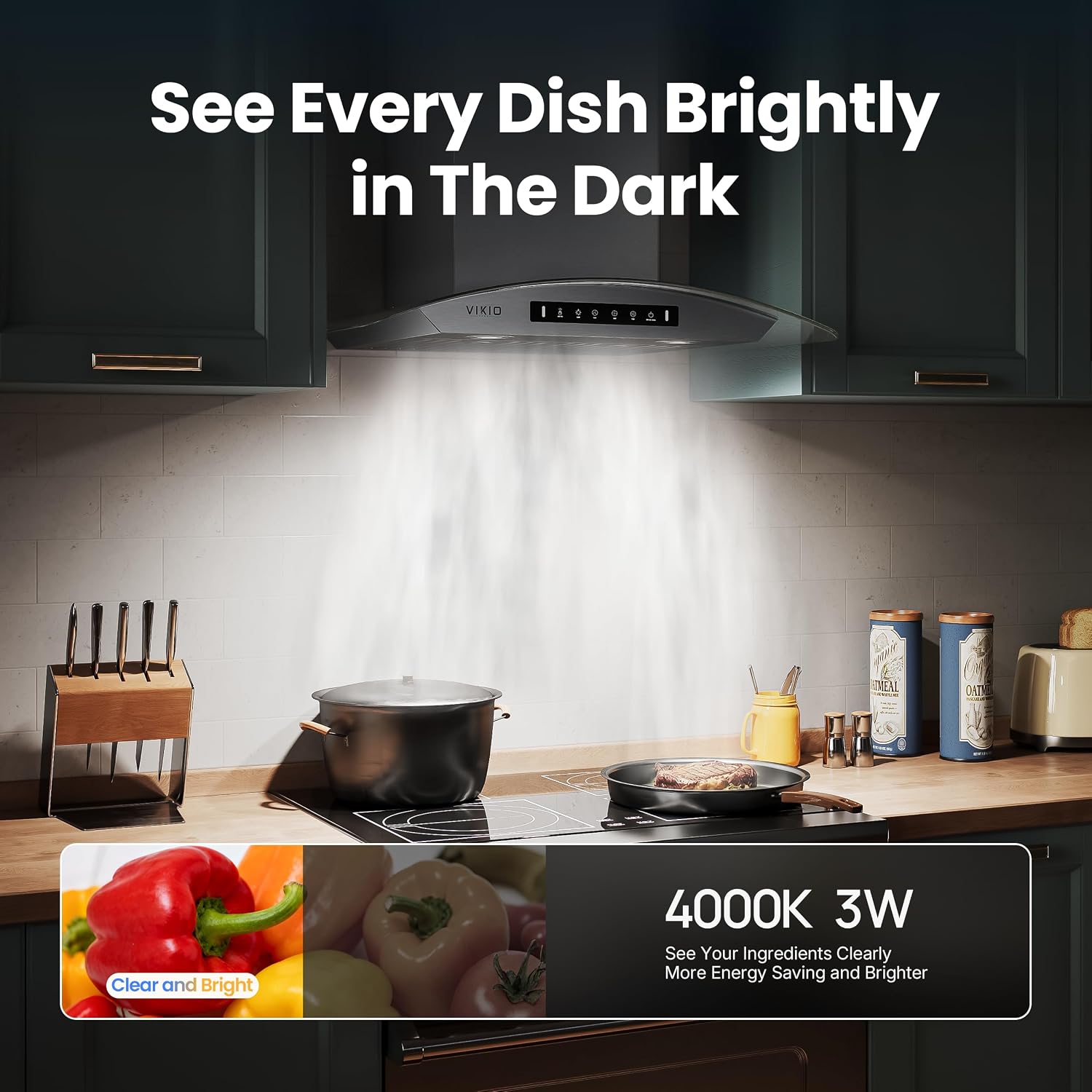 Detalle de VIKIO HOME VKH-RP36-30 30-Inch Wall-Mount Range Hood, 900 CFM