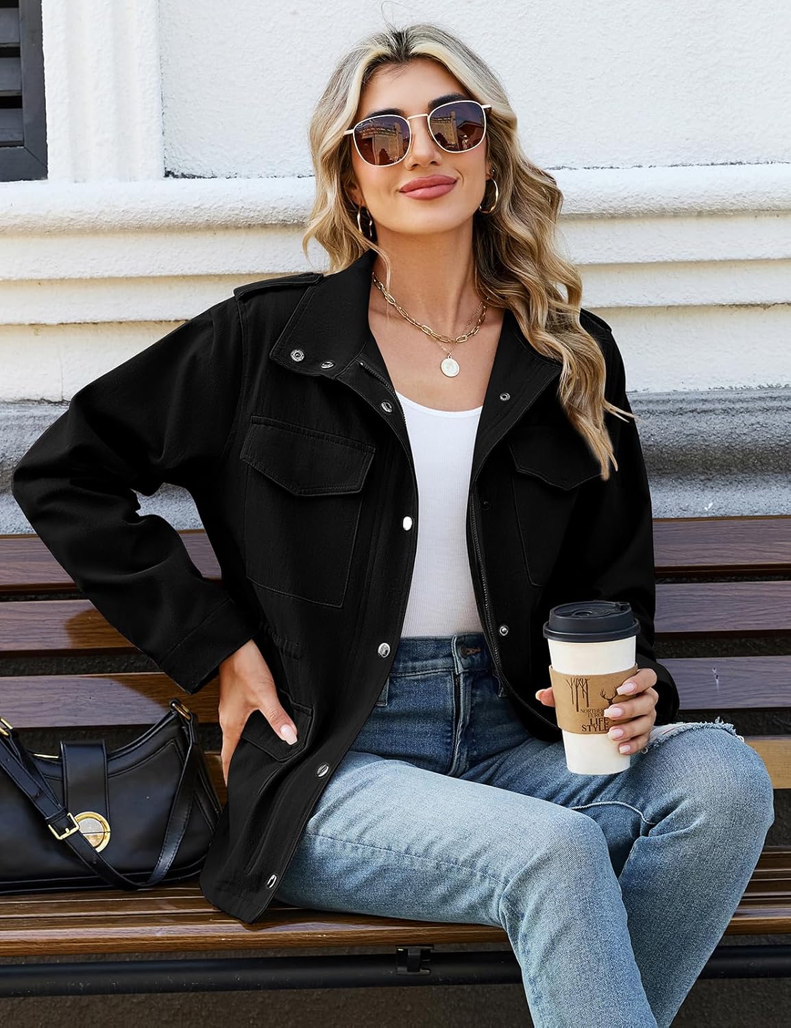 Thumbnail 1 de Tuopuda women’s cotton military jacket with stand-up collar and multiple pockets