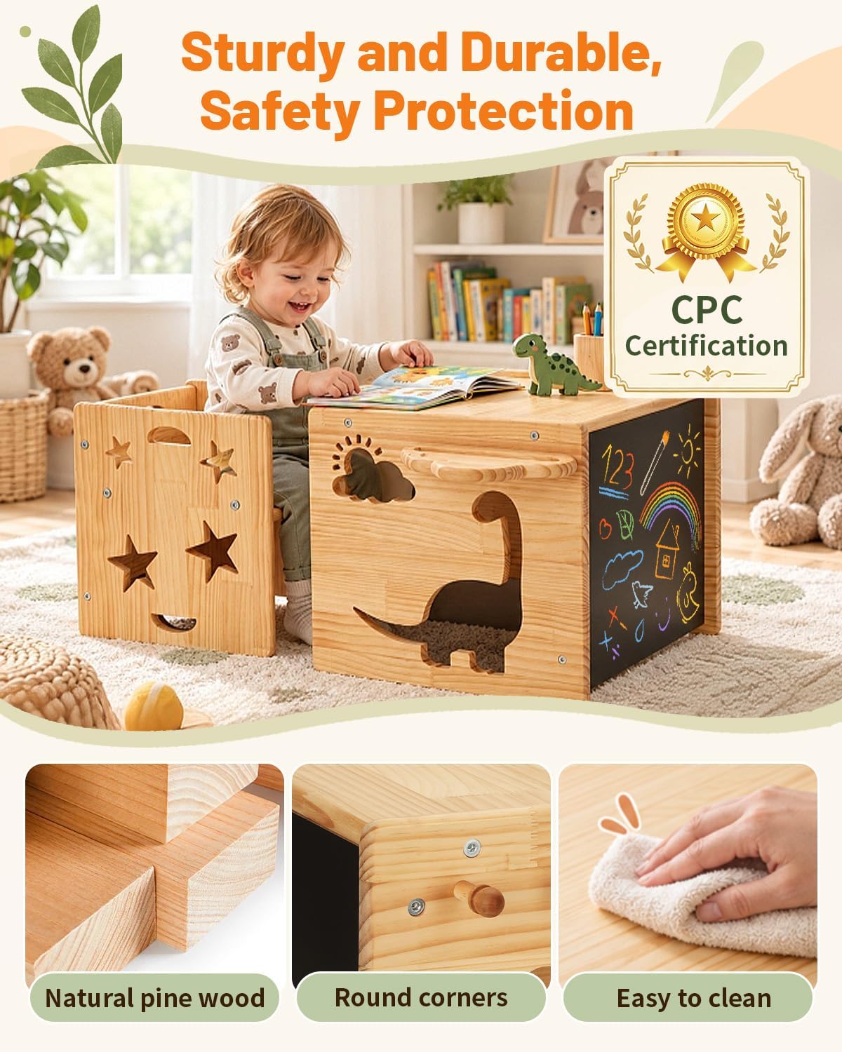 Detalle 2 de Montessori Toddler Table and Chair Set, Natural Wood