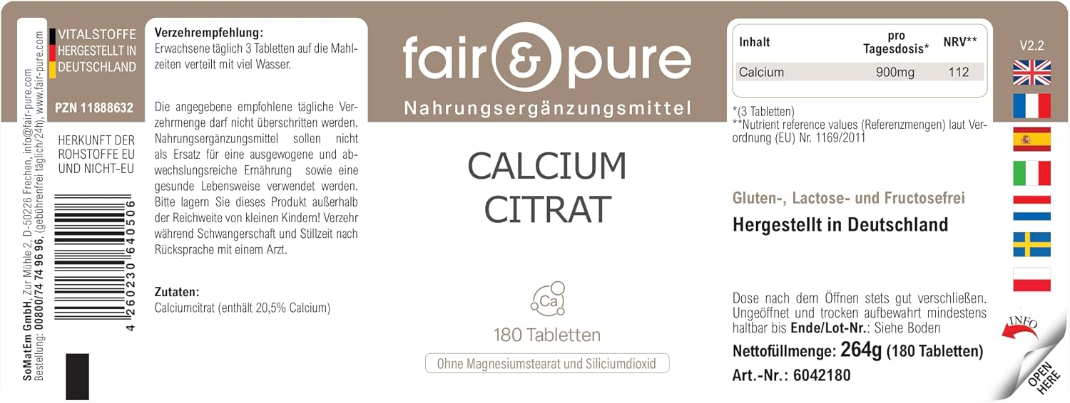 Thumbnail 6 de Fair & Pure Calciumcitrat 300 mg Calcium pro Tablette – Vegan, hergestellt in Deutschland