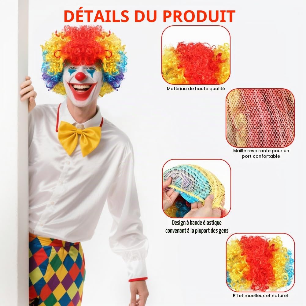 Detalle de BSBUY 5189636 kleurrijke clownpruik van zijde op hoge temperatuur