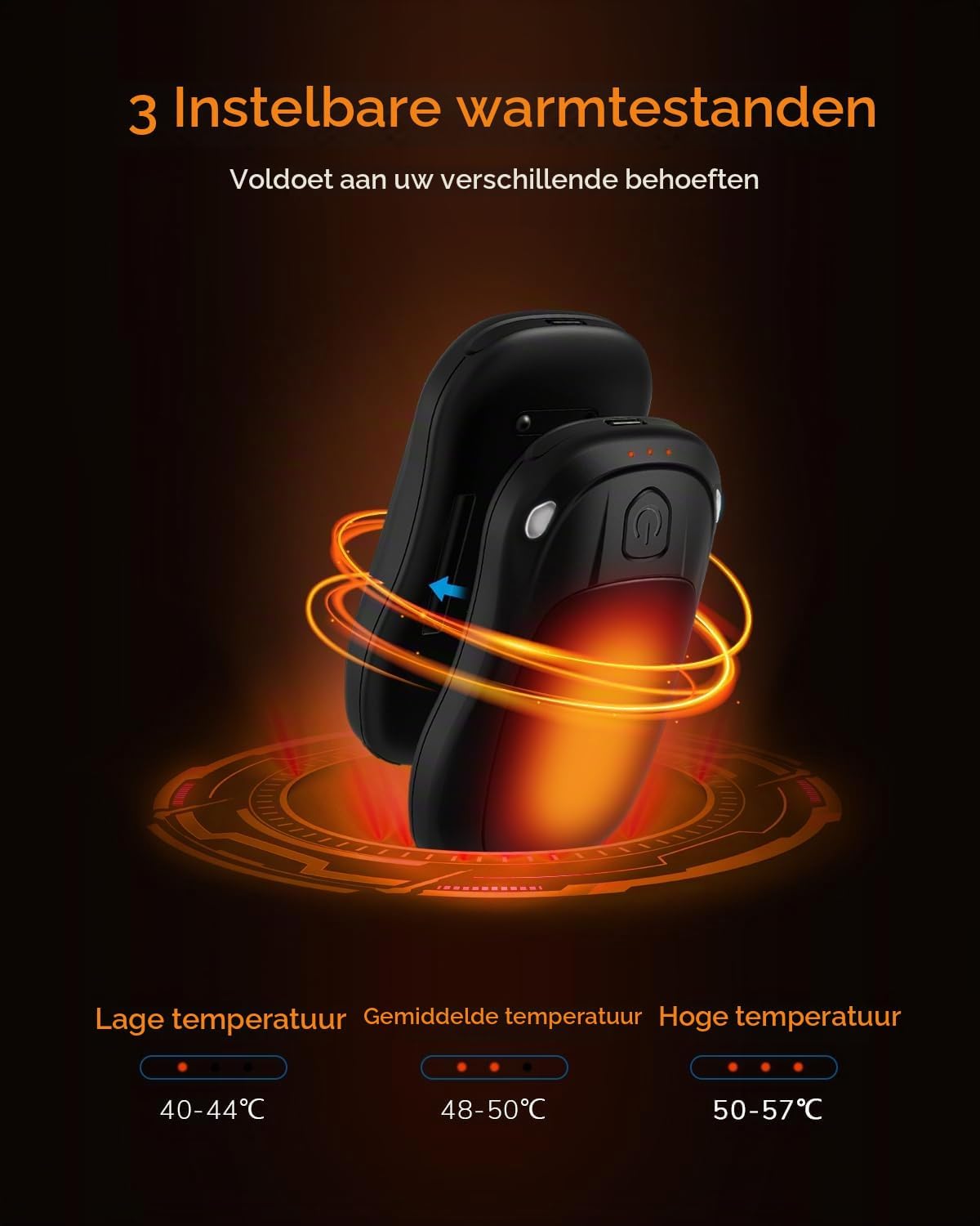 Detalle 1 de VTHW TT-06 oplaadbare handwarmer, 2-pack met 3 warmtestanden