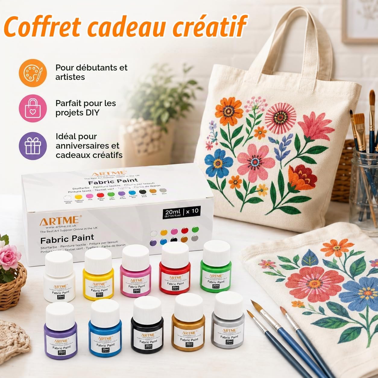 Thumbnail 6 de ARTME textielverfset, 10 kleuren van 20 ml voor katoen en linnen