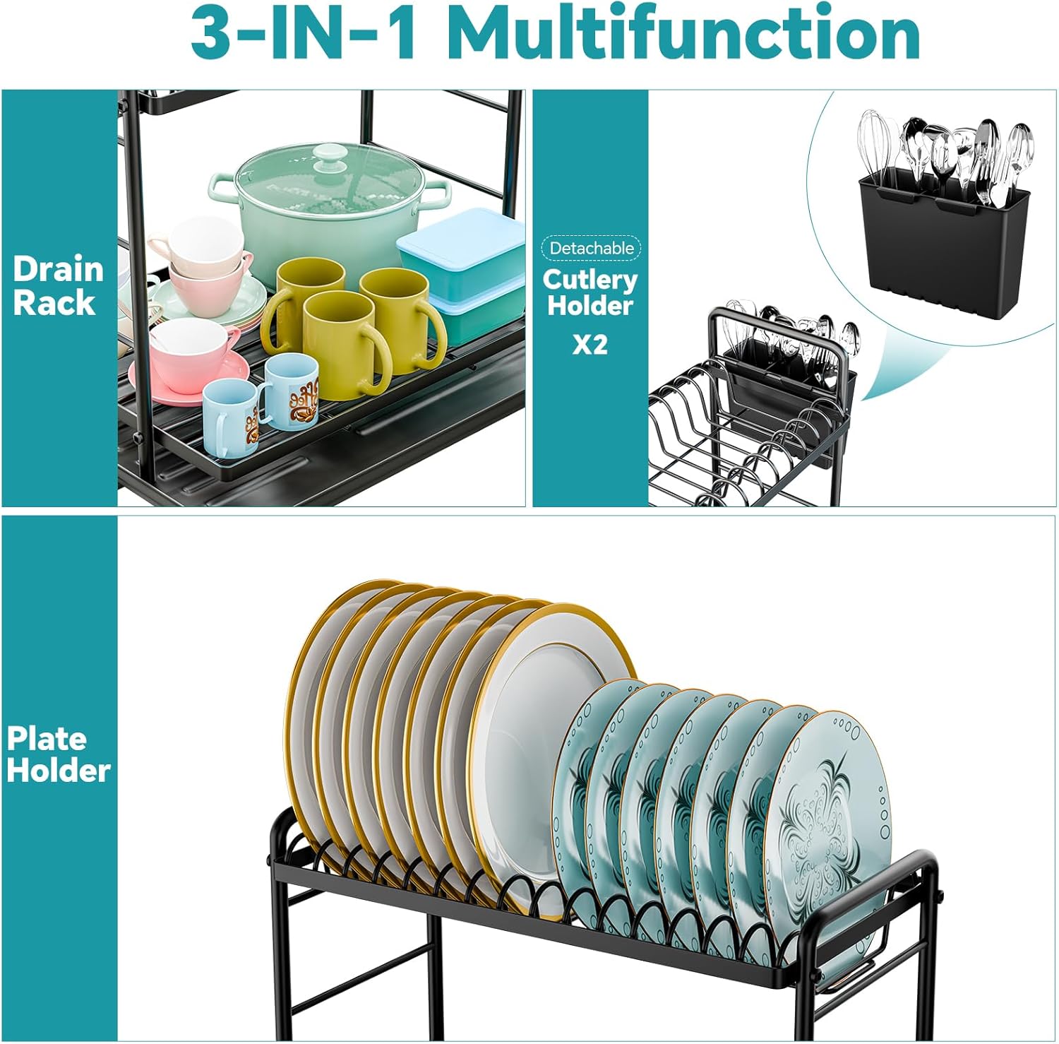 Detalle 2 de Simple Trending 2-Tier Dish Drying Rack – Large Capacity Kitchen Counter Organizer