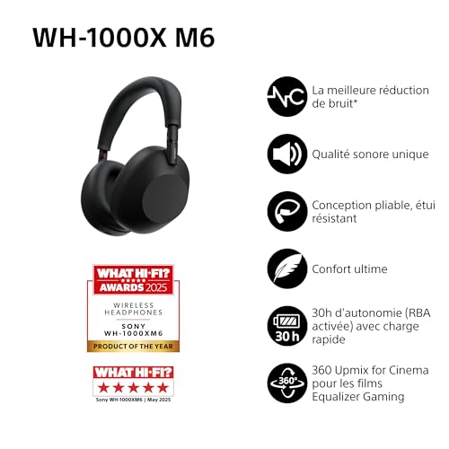 Detalle de Sony WH-1000XM6 : Casque sans fil premium à réduction de bruit