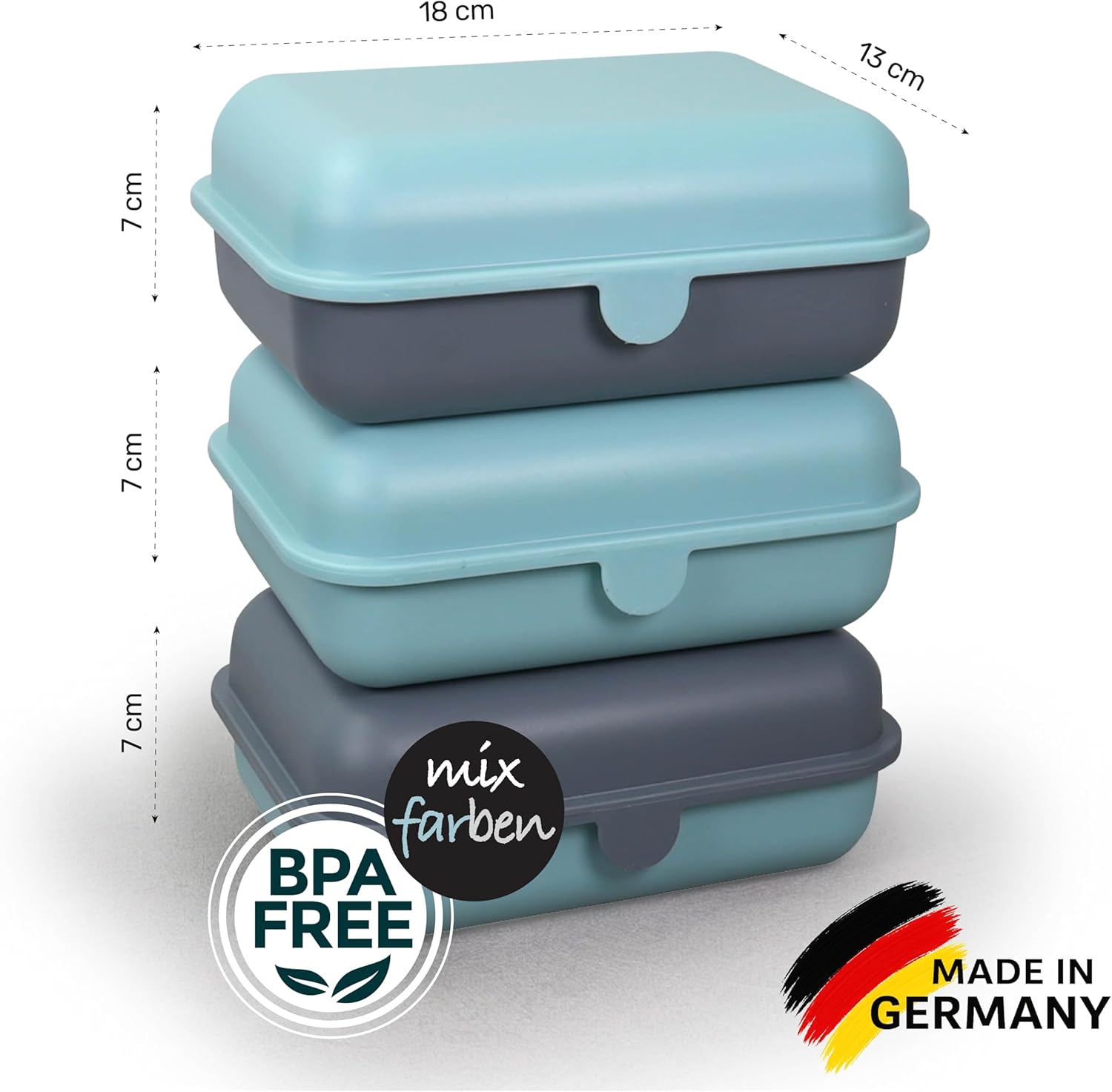 Detalle 2 de Blade Brotbox 3er-Set – Brotdose (1200 ml pro Dose) aus BPA-freiem Kunststoff, Made in Germany, mikrowellen- und spülmaschinensicher
