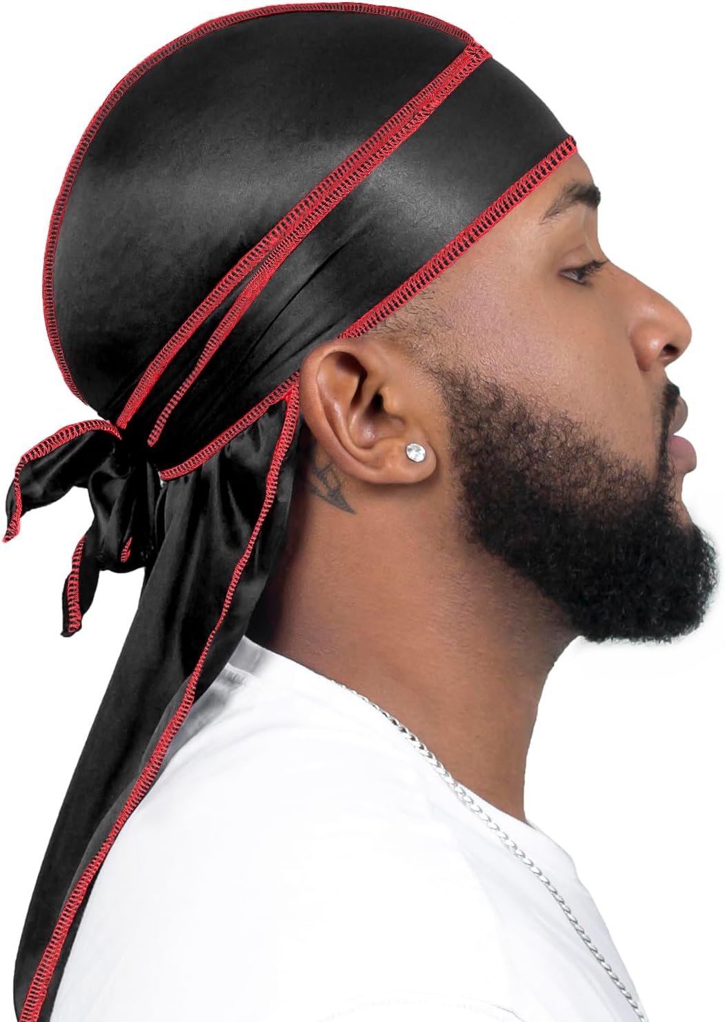 Detalle de ForceWave Silky Durags with Wave Cap, 4-Pack, Moisture-Tech Fabric, 43-Inch Tails