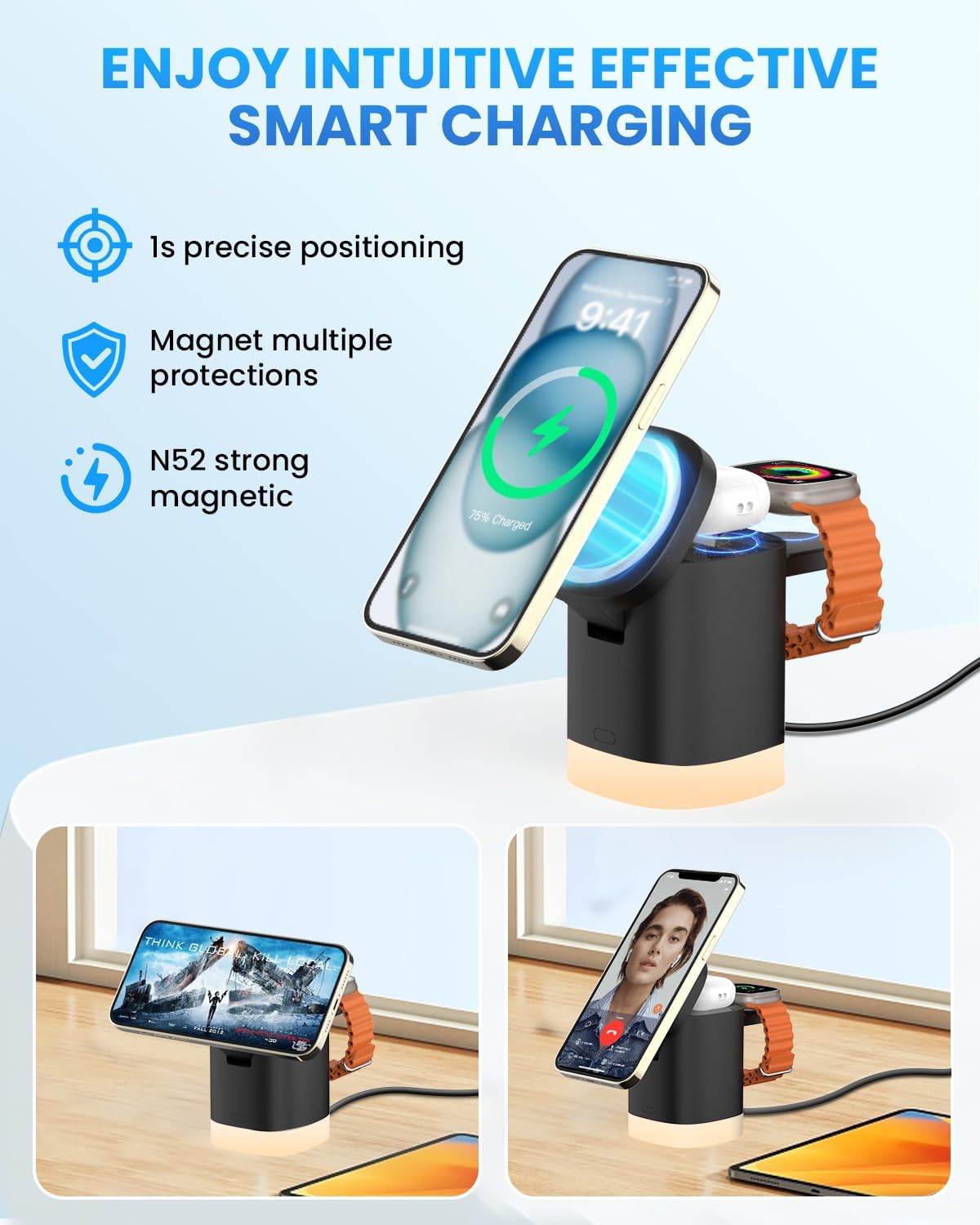 Detalle 2 de JoyGeek 3‑in‑1 MagSafe charger stand for iPhone