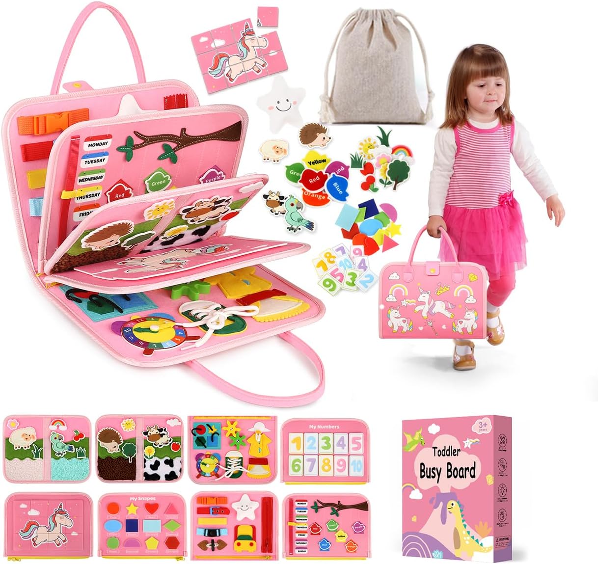 Detalle de Toddler Sensory Busy Board Travel Toy Activity Book (Ages 3–4) for Fine Motor Skills