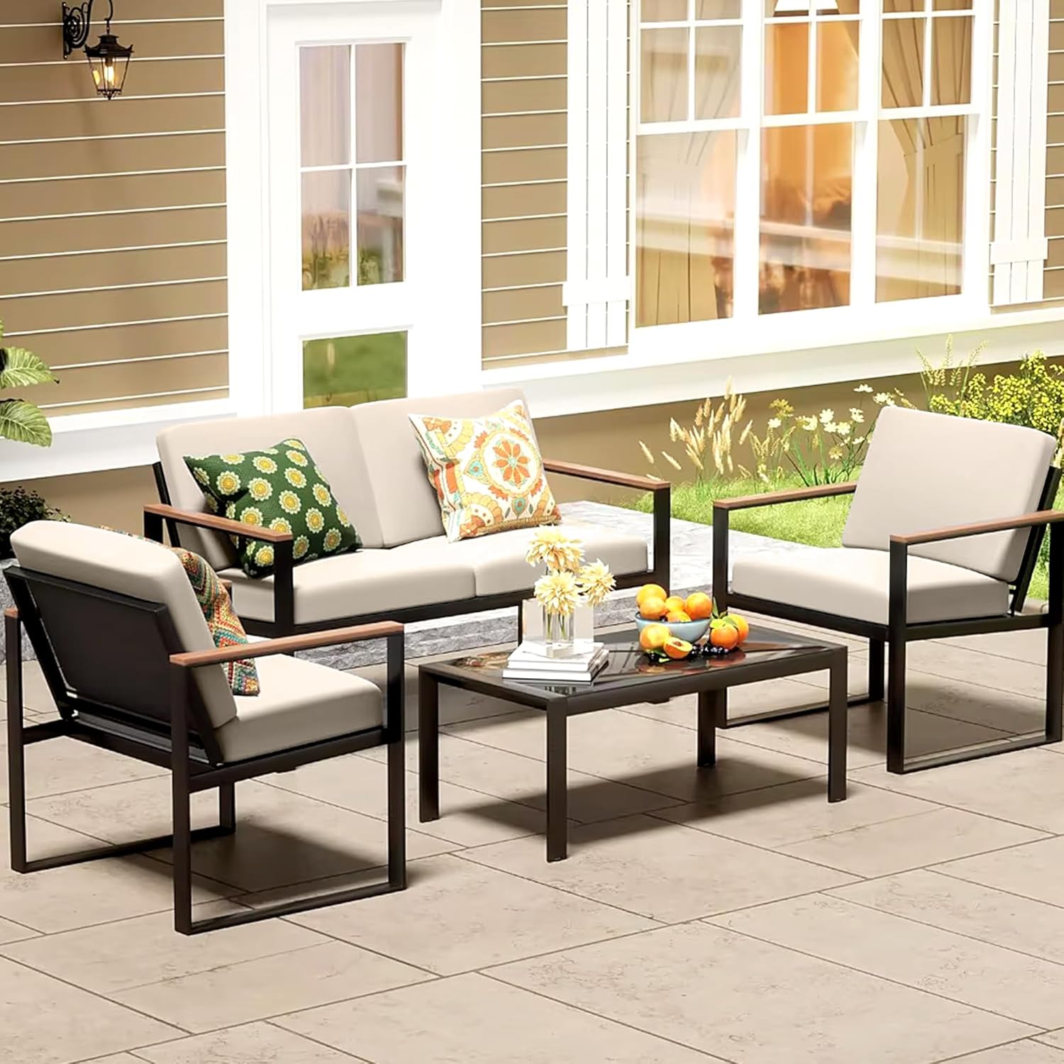 Thumbnail 5 de MRGSDL 14-Pack Stretch Patio Cushion Covers (Beige) — Washable Outdoor Sofa Replacement Covers