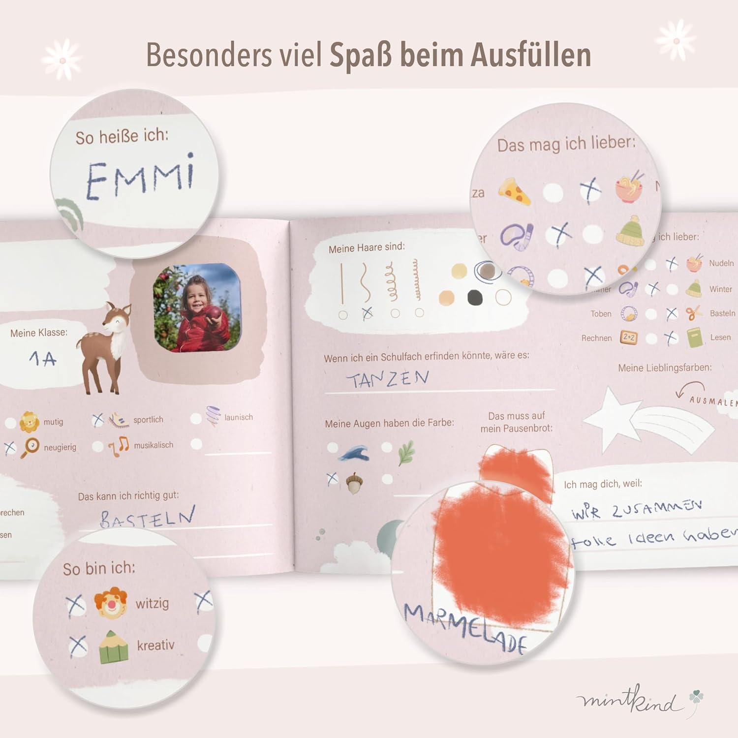 Detalle de Freundebuch Grundschule mintkind – Boho Fuchs, Hardcover (DIN A5, 80 Seiten)